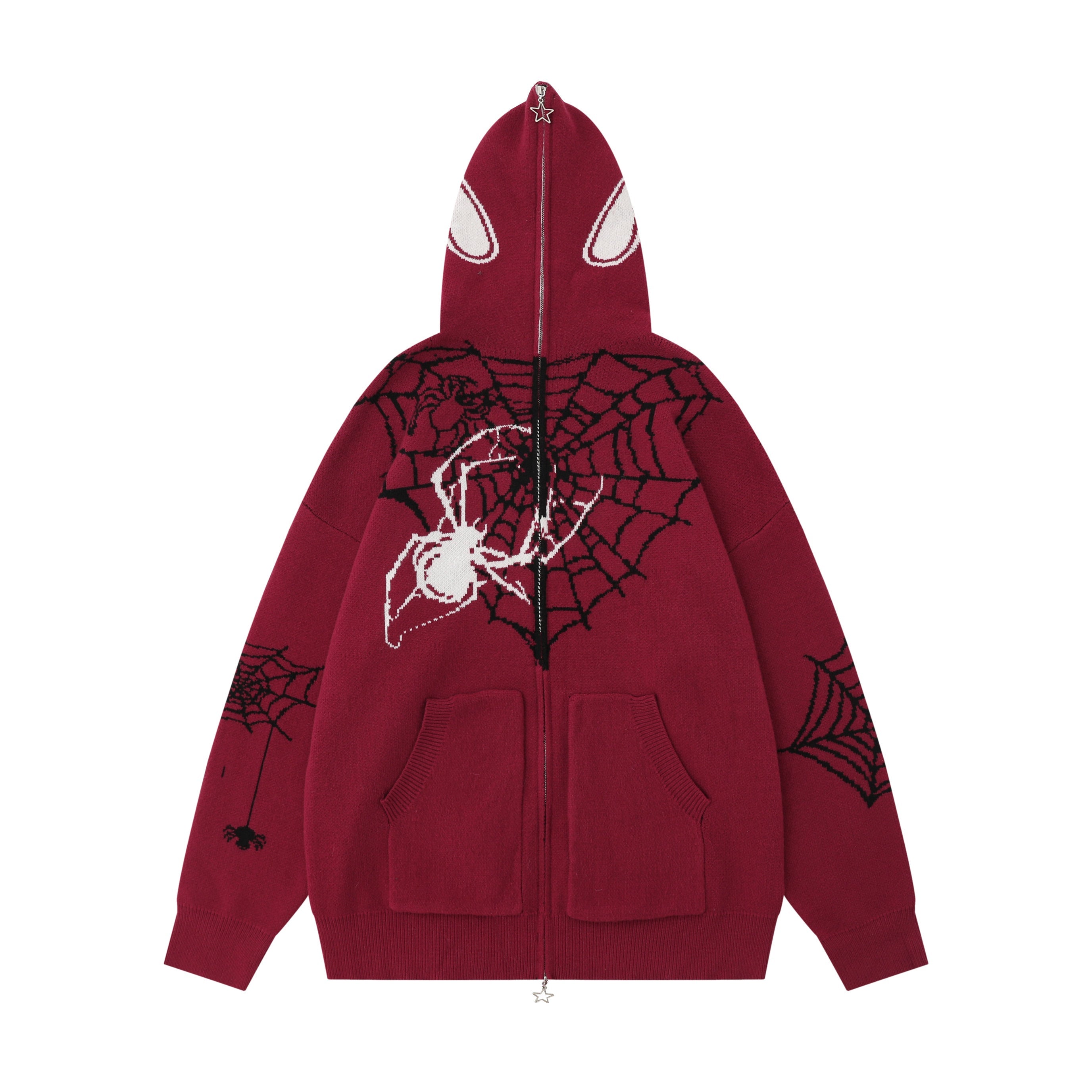 Spider Web Knit Zip Hoodie | Dark Streetwear Oversized