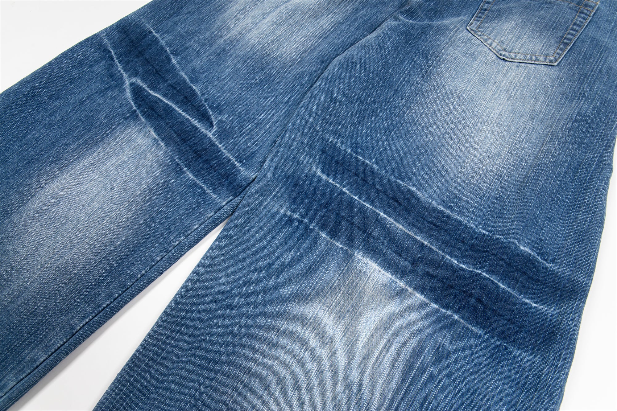Highlight Fade Curved-Panel Wide-Leg Denim Pants