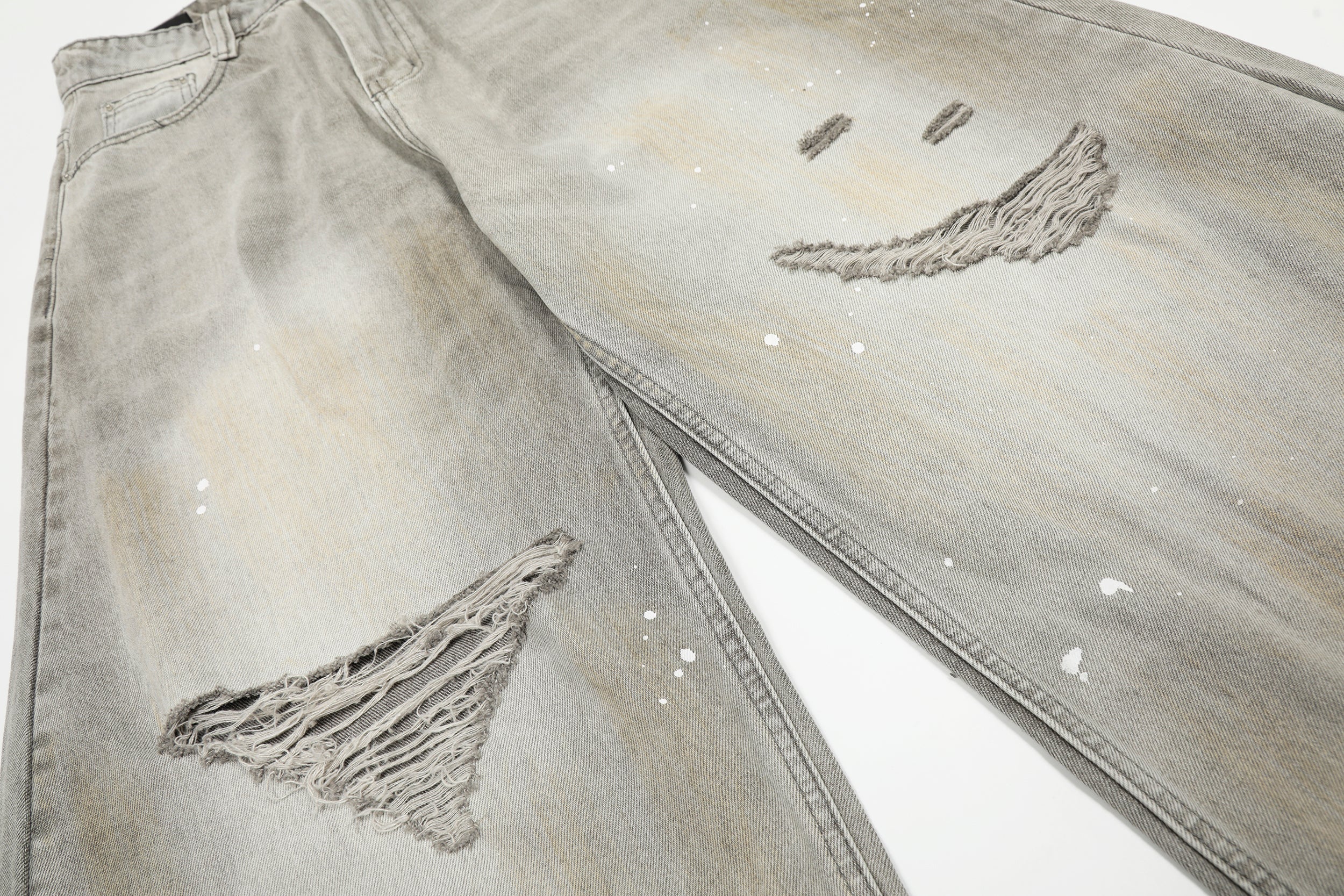 Omirad Distressed Paint-Splash Wide-Leg Jeans | Streetwear