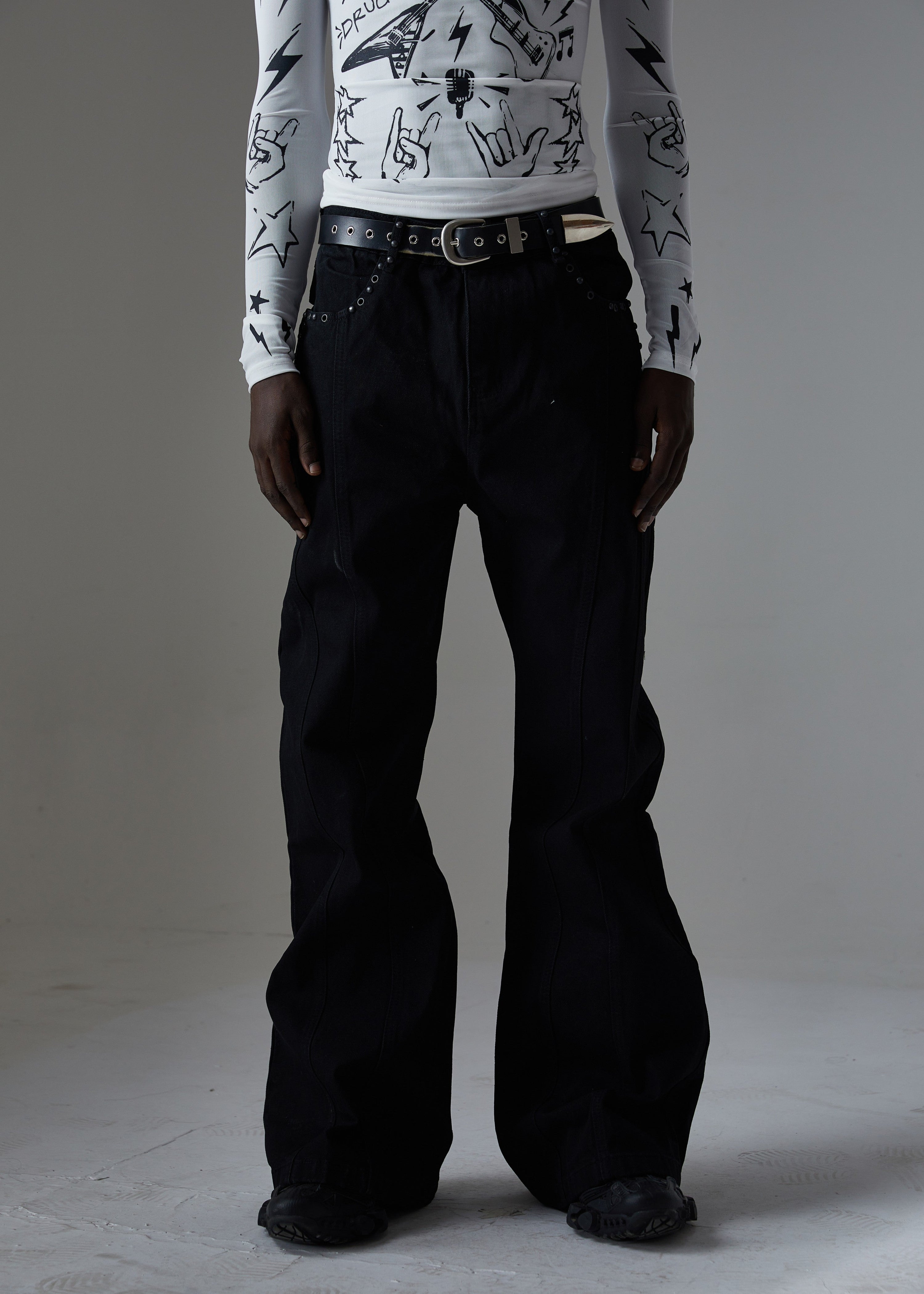 Omirad Studded Panel Wide-Leg Jeans | Dark Streetwear Denim