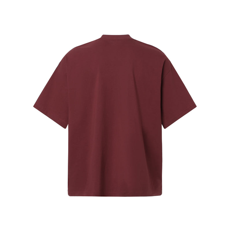 Maroon short sleeve T-shirt with a plain back, featuring a relaxed fit and classic crew neckline for gothic streetwear style