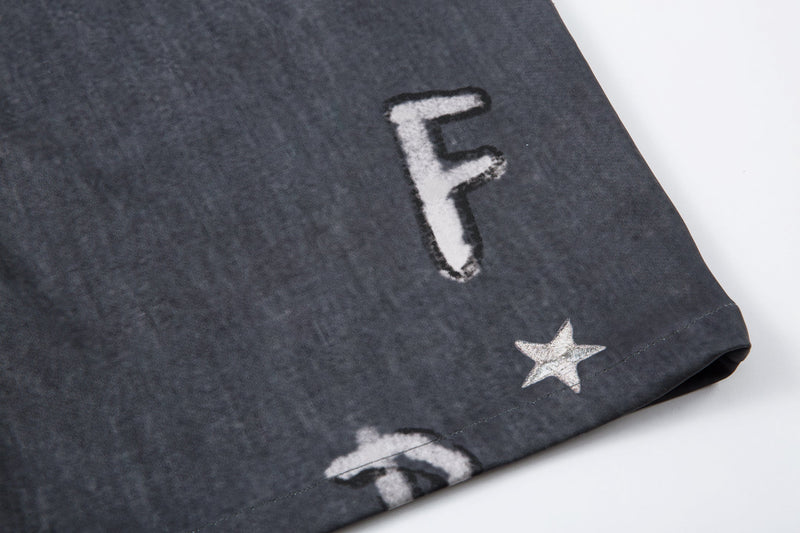 Cat Print Barrel Leg Jeans | Washed Grey Street Art Denim