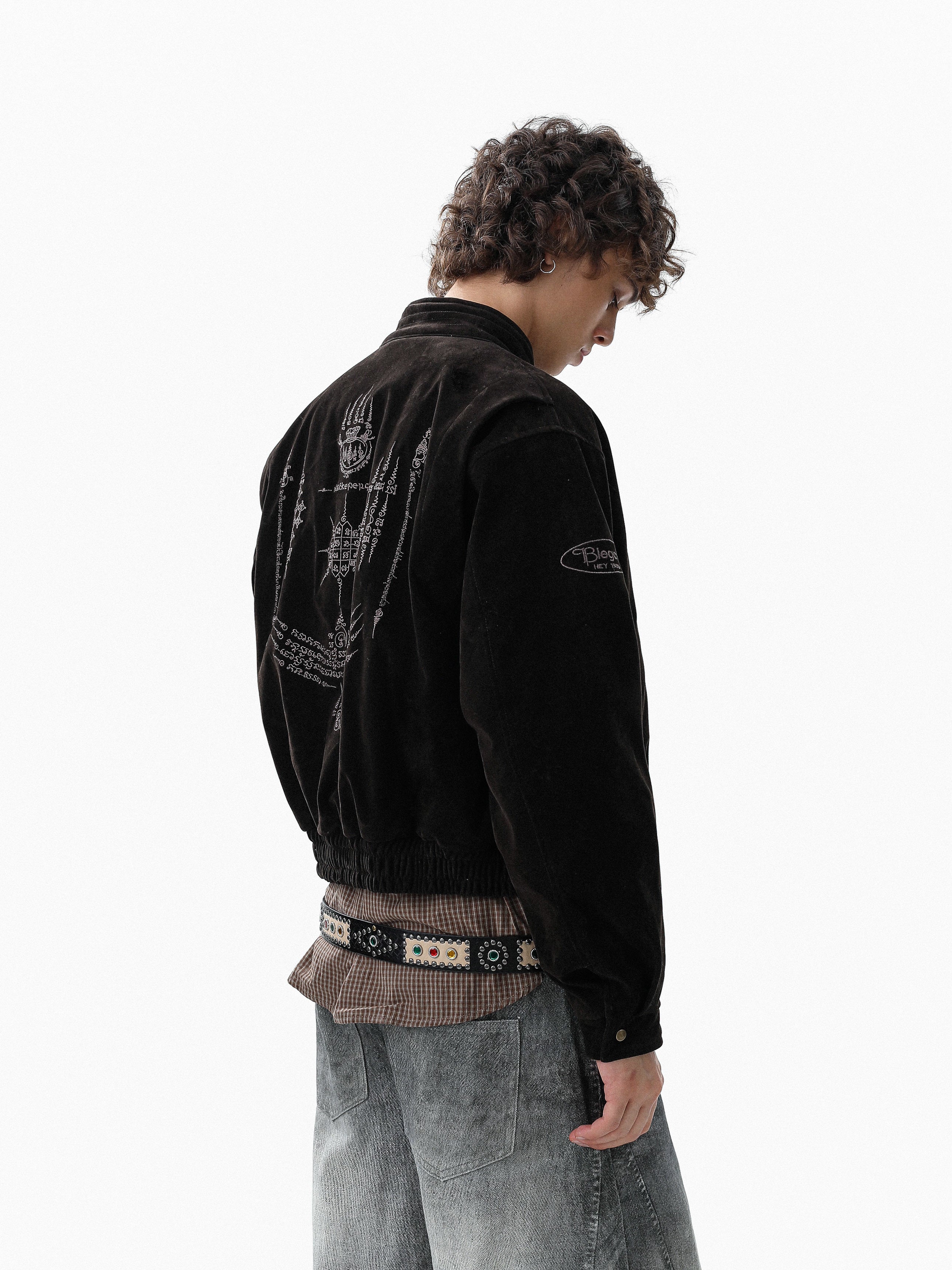 Omirad Embroidered Suede Metal Clasp Bomber Jacket