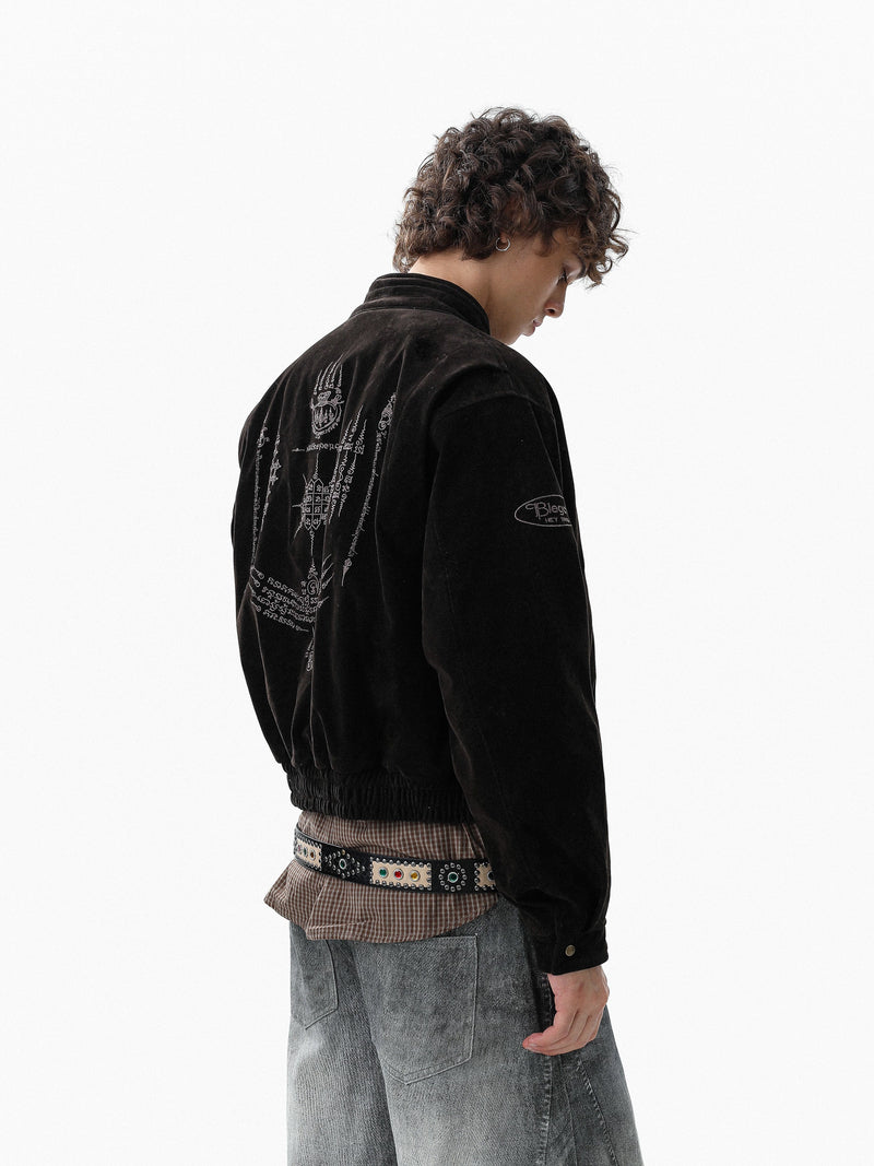 Omirad Embroidered Suede Metal Clasp Bomber Jacket