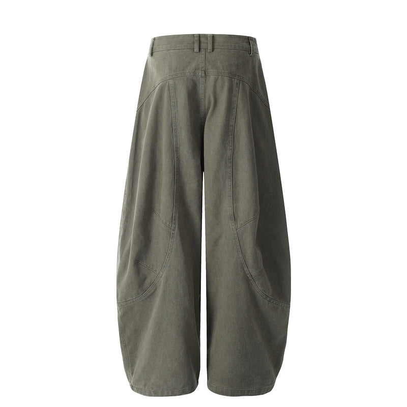 Vintage Arc-Pocket Balloon Pants | Wide-Leg Cotton Trousers