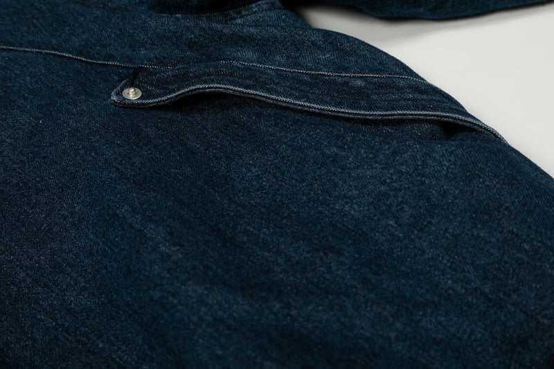 Detachable Fur-Collar Denim Bomber Jacket | Deep Indigo & Washed Black
