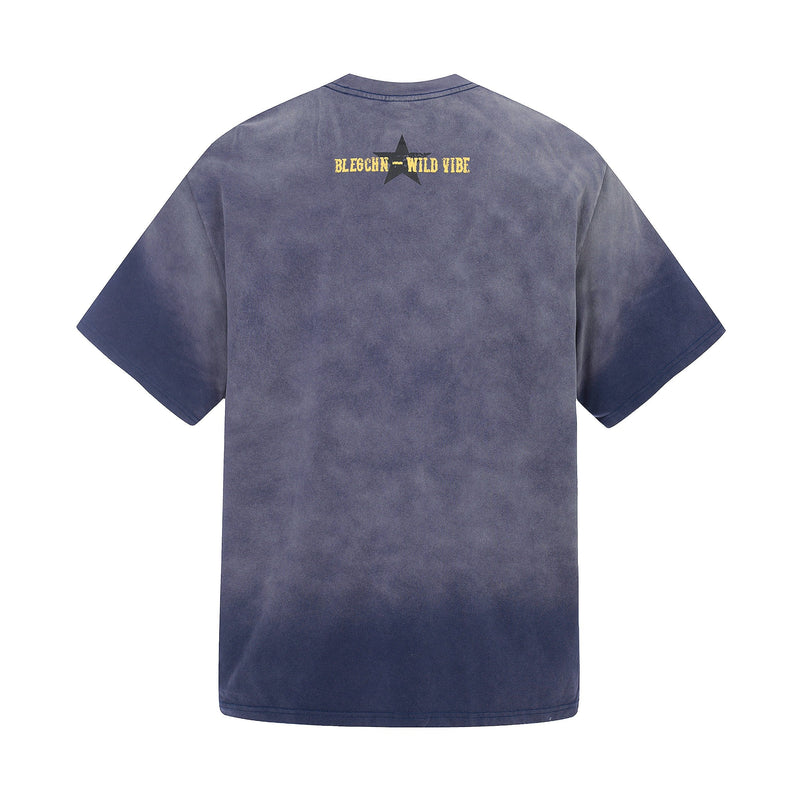Vintage washed navy streetwear T-shirt with oversized fit and back star graphic text detail