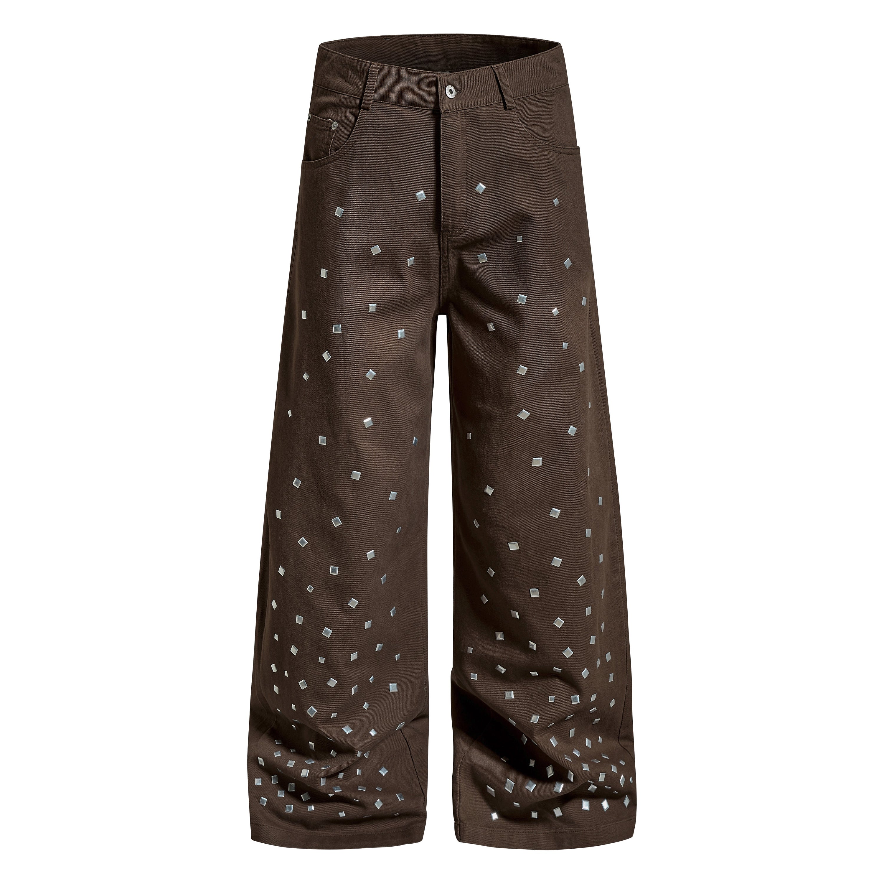 Omirad Silver Stud Wide-Leg Pants | Brown & Black Denim
