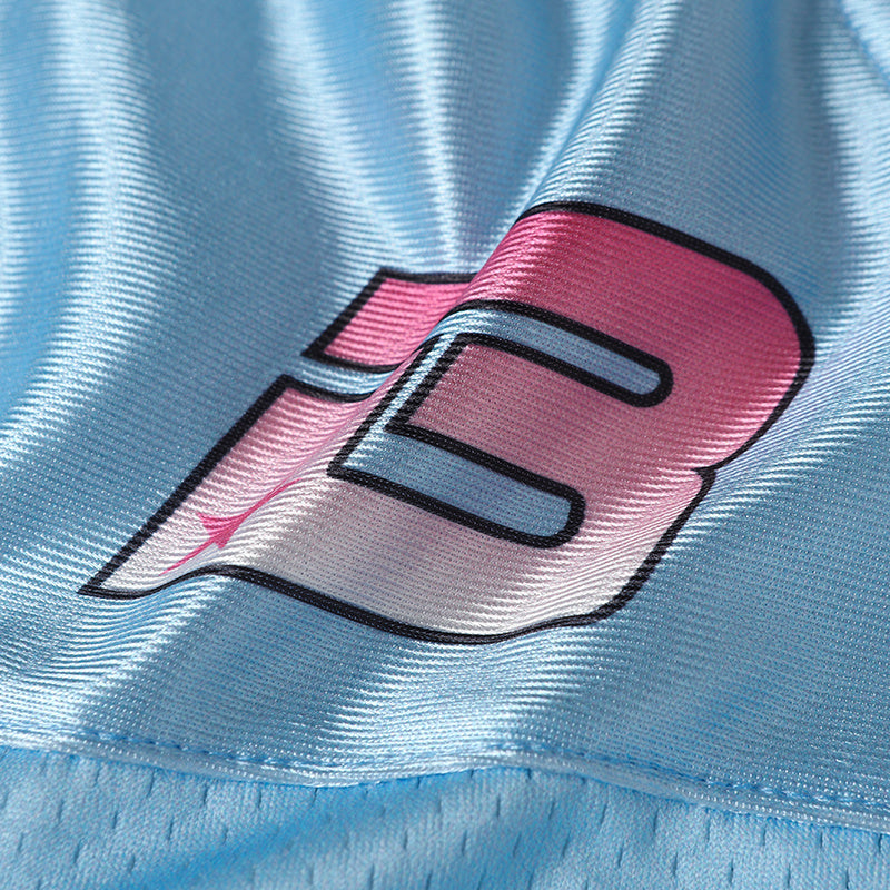 Y2K Football Jersey | Baby Blue & Pink Streetwear Mesh Top