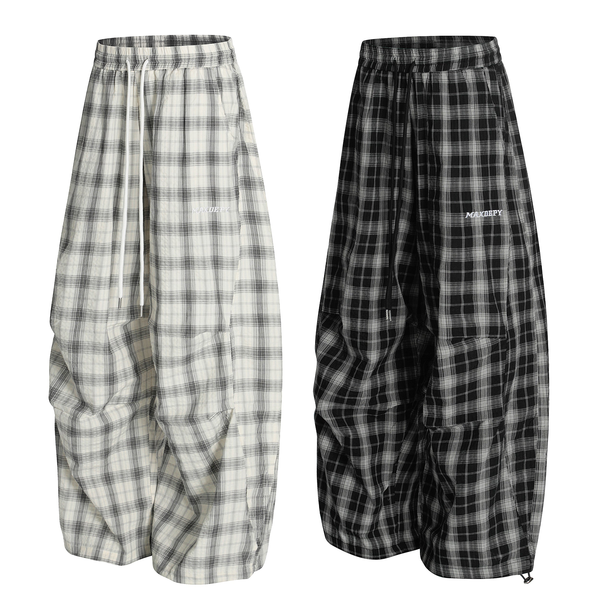 Ruched Plaid Wide-Leg Pants | Oversized Streetwear Bottoms