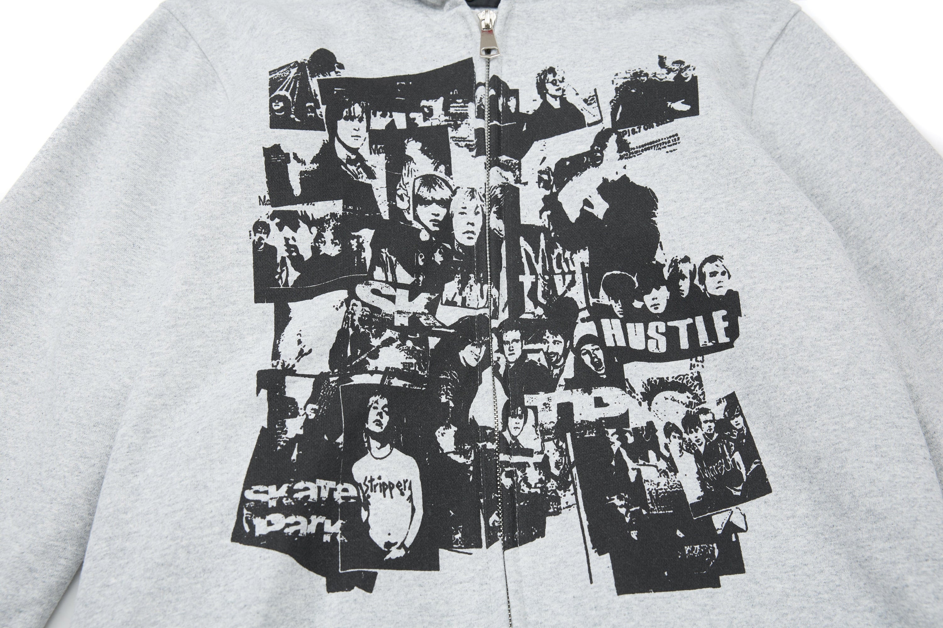 Retro Collage Print Zip-Up Hoodie | Punk Streetwear