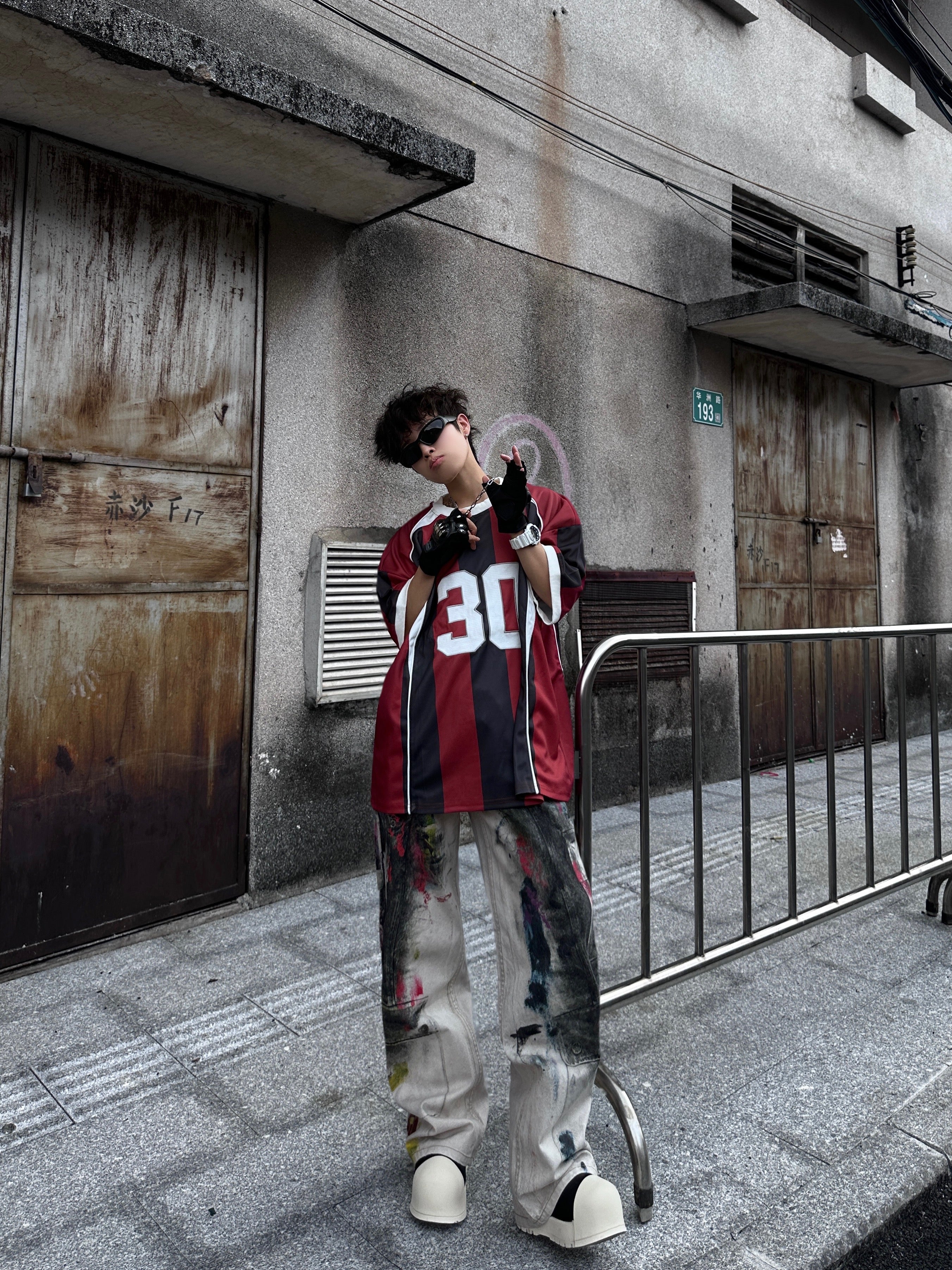 Retro Vertical Stripe Soccer Jersey Tee | Number 30 Graphic