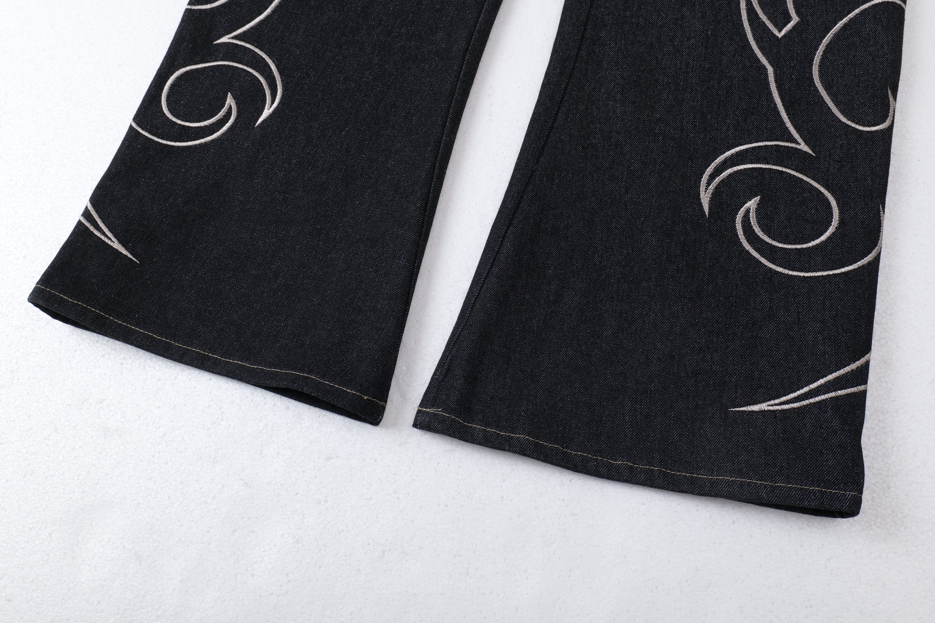 Tribal Embroidered Balloon Jeans | Wide Leg Dark Denim