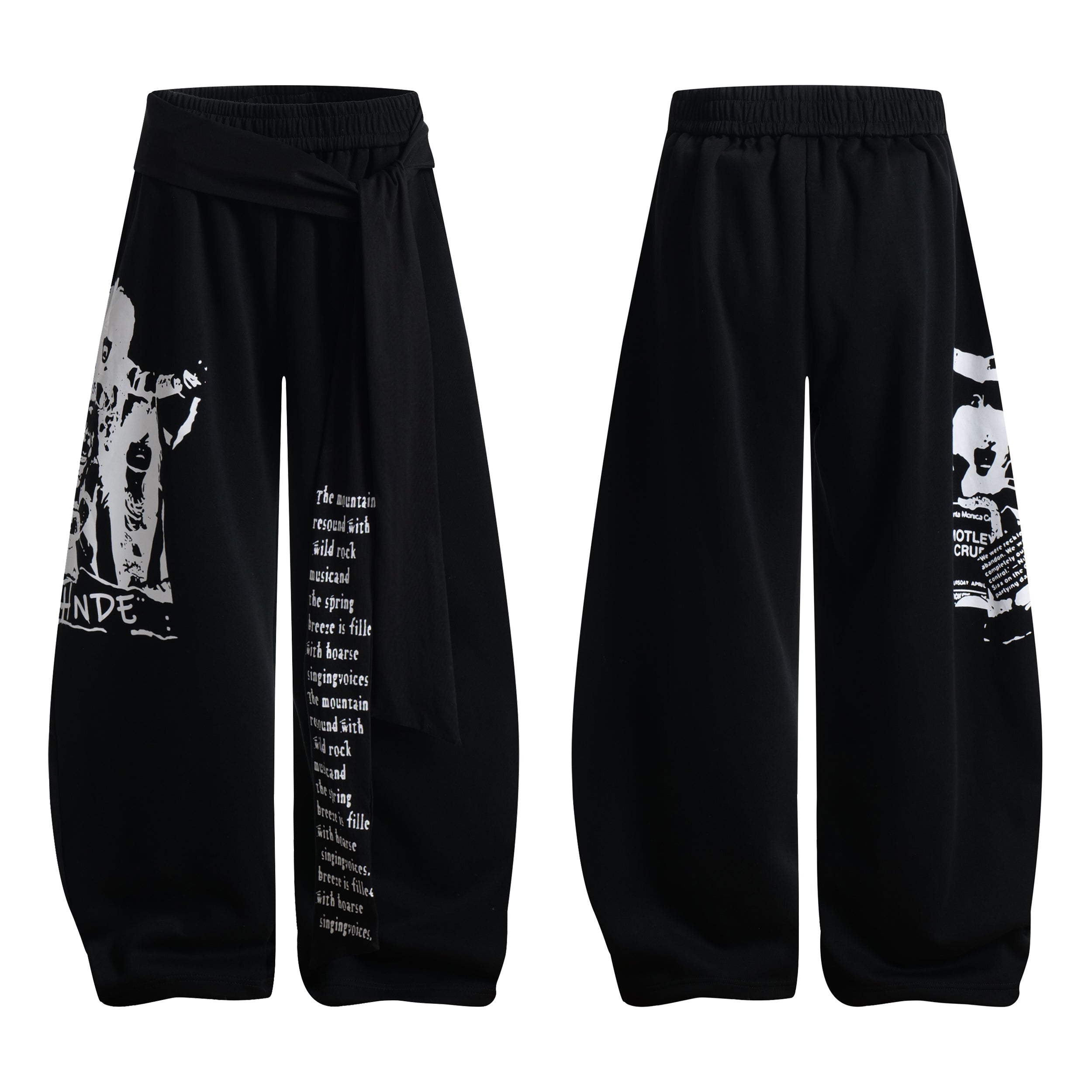 Rock Graphic Wide-Leg Wrap Pants | Streetwear Drape