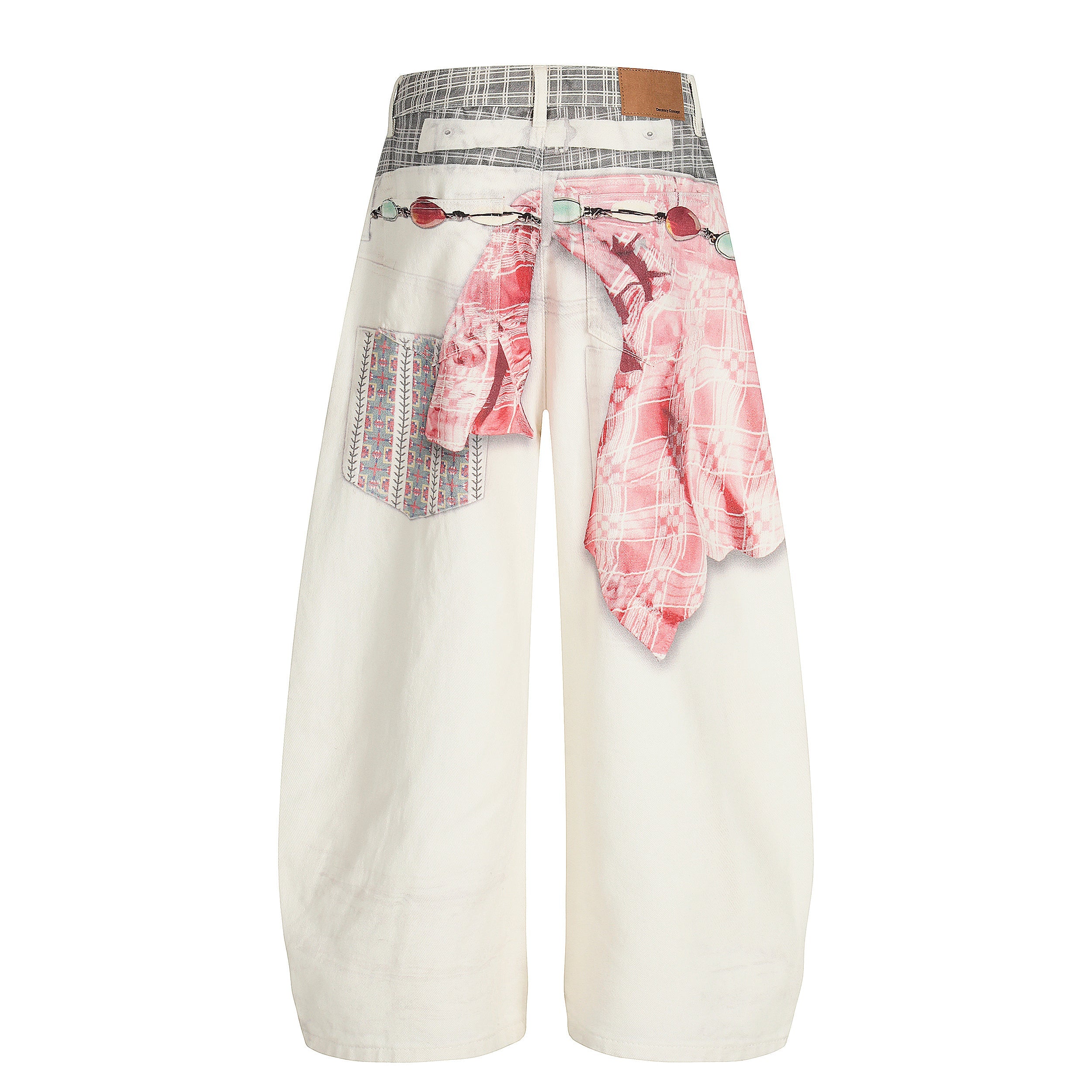 Omirad Digital Print Layered Wide-Leg Denim Pants