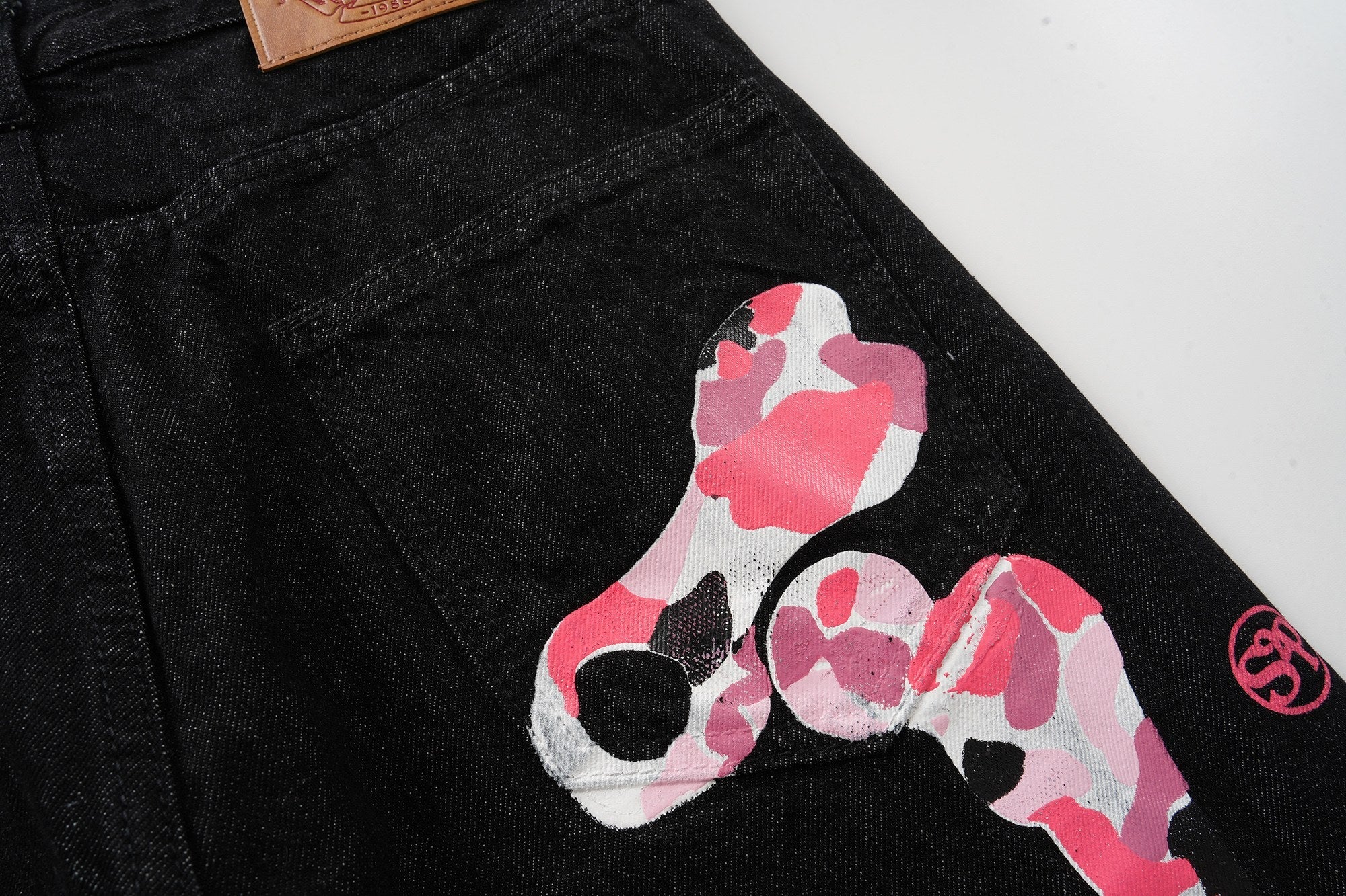 Skeleton Graphic Wide-Leg Black Denim Pants | Streetwear