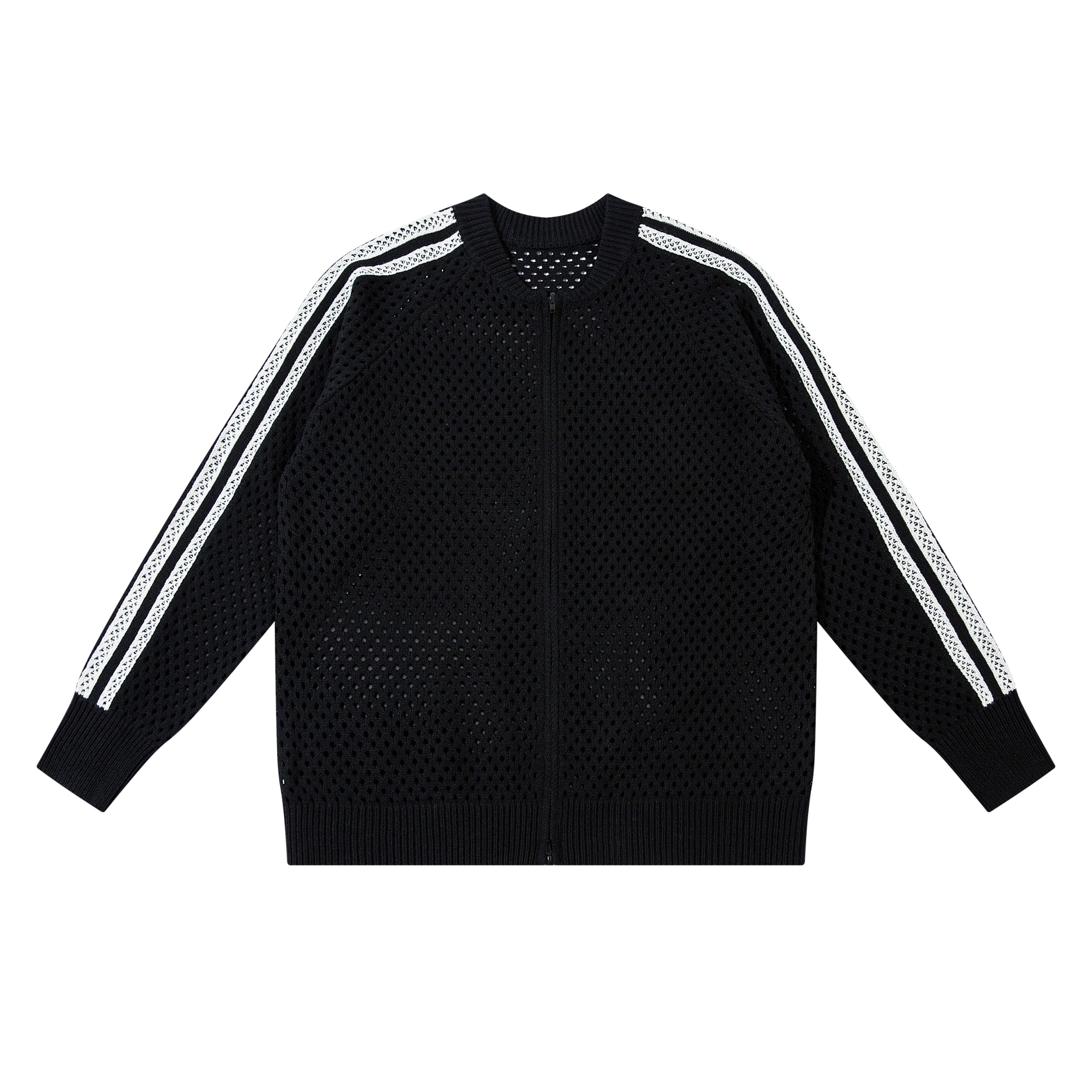 Omirad Striped Mesh Zip-Up Jacket | Sporty Open-Knit Layer