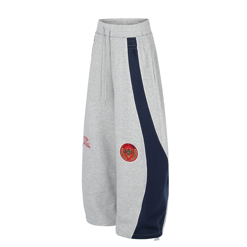Retro Crest Panel Sweatpants | Oversized Wide Leg Streetwear