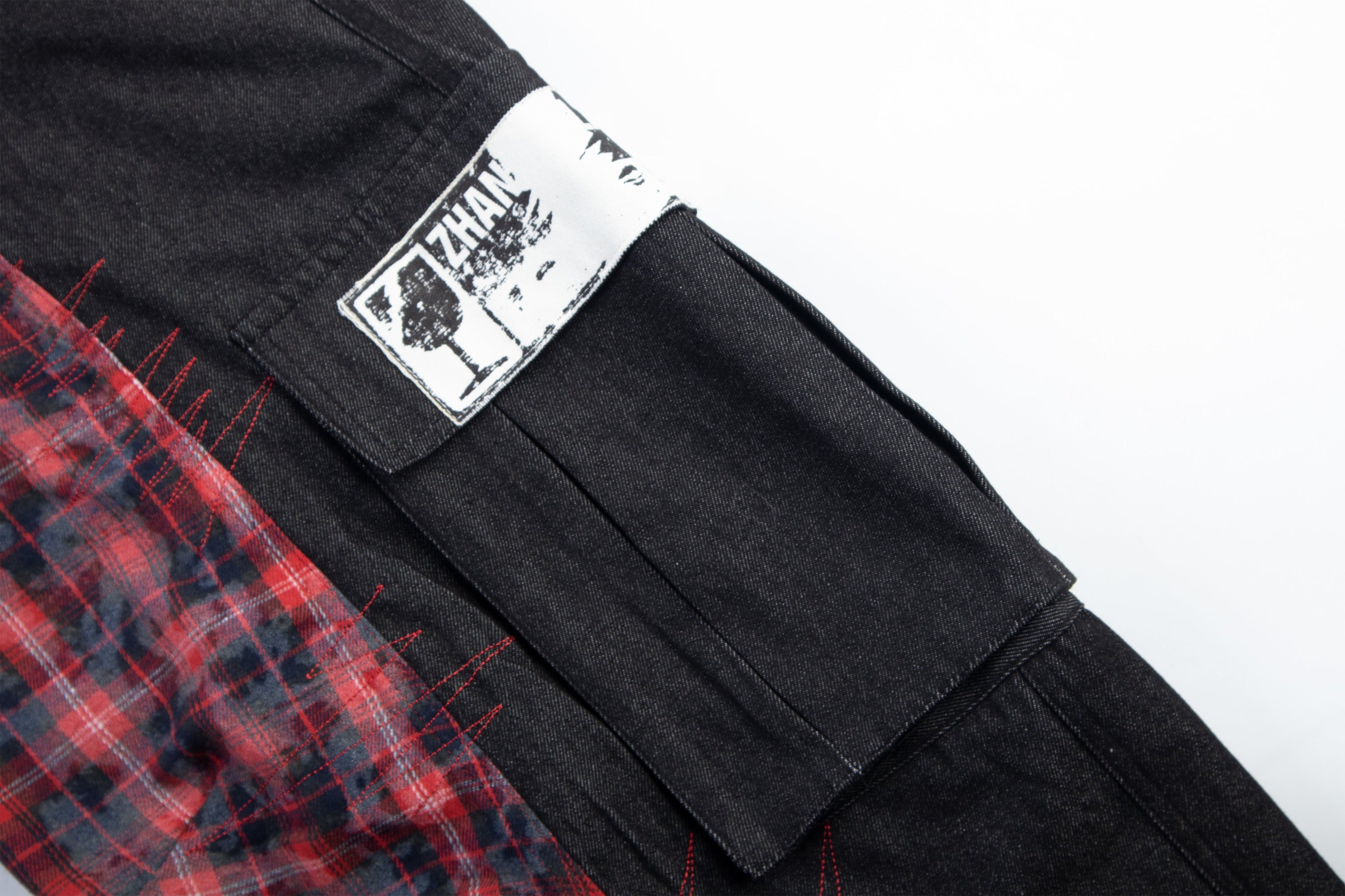 Punk Layered Plaid Panel Wide-Leg Cargo Pants | SEAKOFF