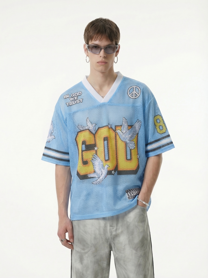 Omirad God We Trust Mesh Jersey T-Shirt | Streetwear