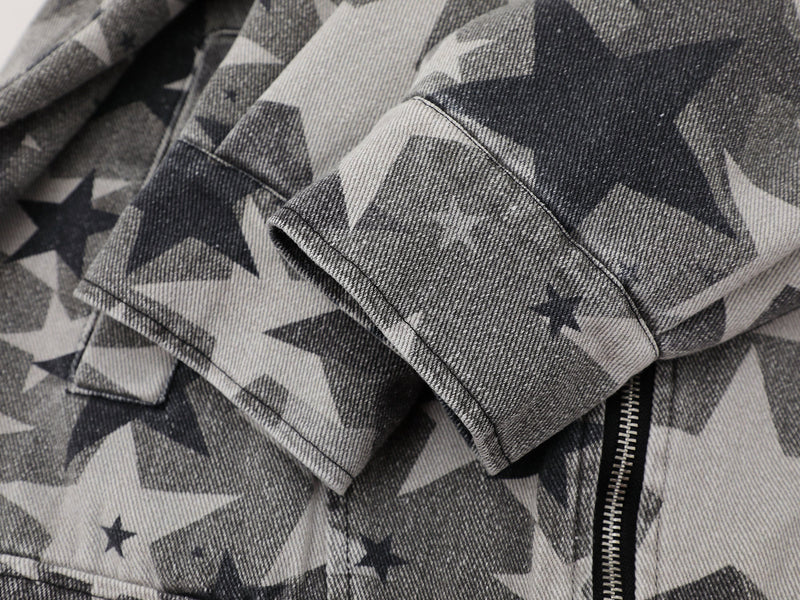 Omirad All-Over Star Print Washed Denim Jacket | Grayscale