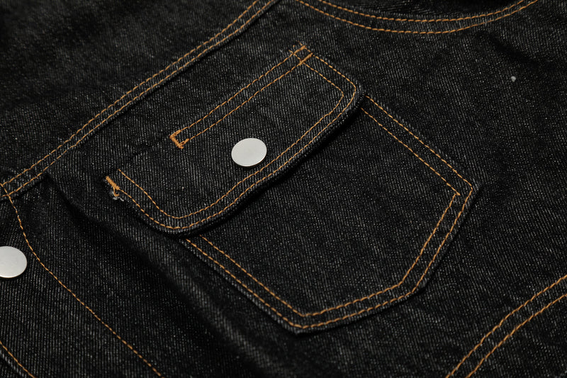 Omirad Raw Black Cropped Denim Jacket | Contrast Stitch