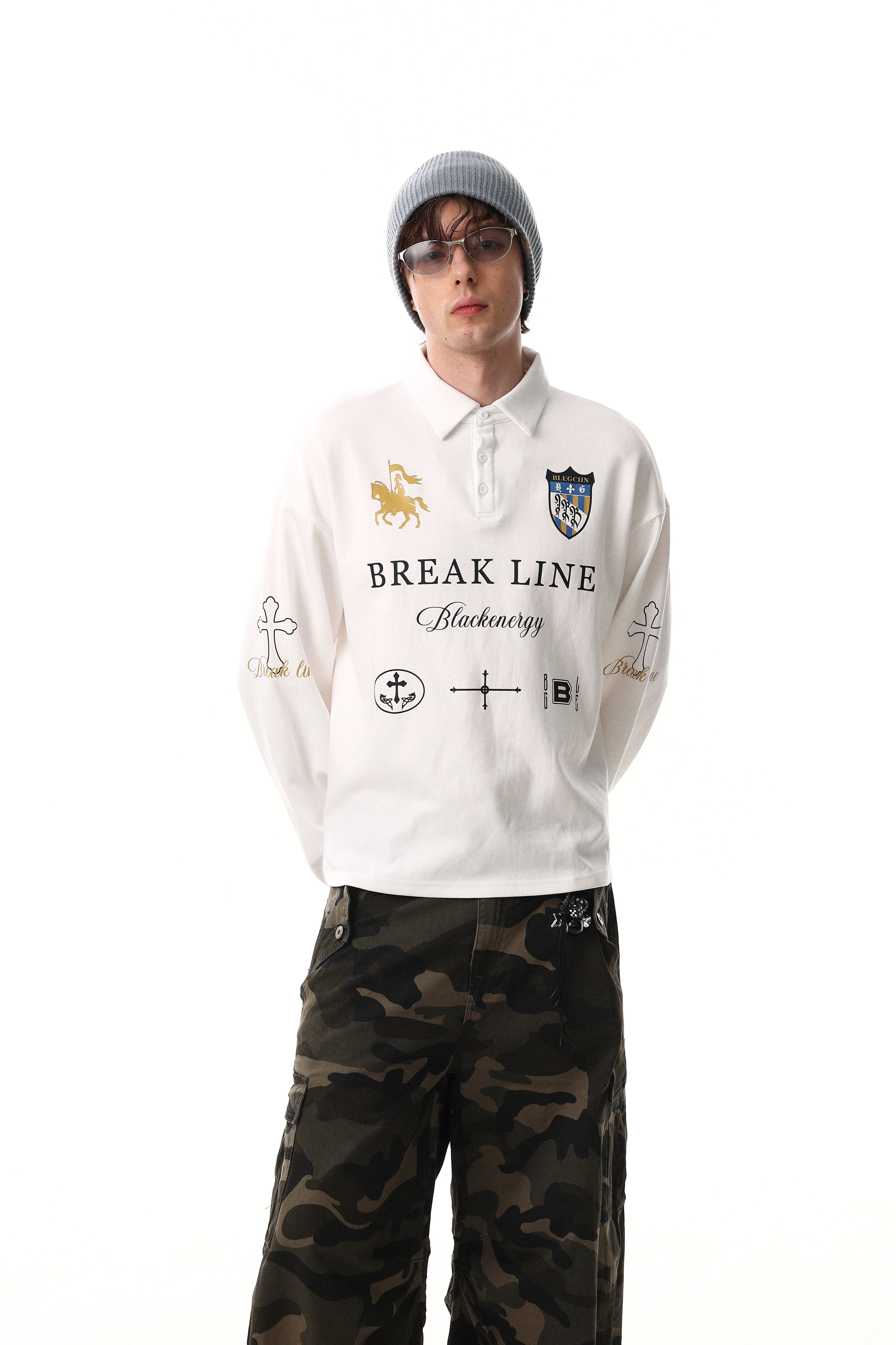 Omirad Break Line Graphic Long-Sleeve Polo Shirt