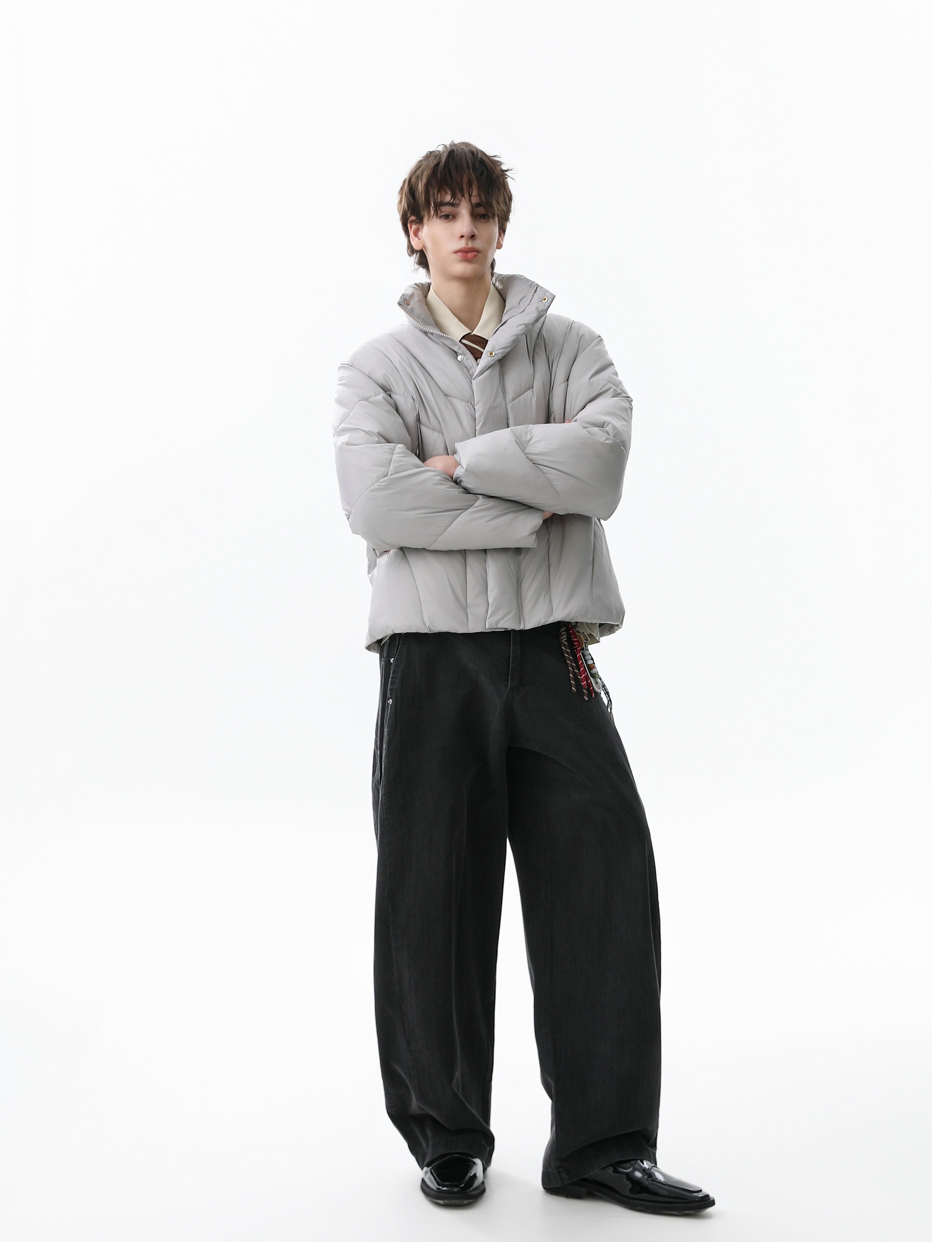 Omirad High-Neck Cropped Puffer Jacket | Grey & Black