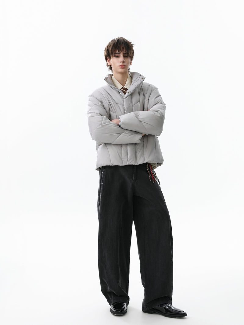 Omirad High-Neck Cropped Puffer Jacket | Grey & Black