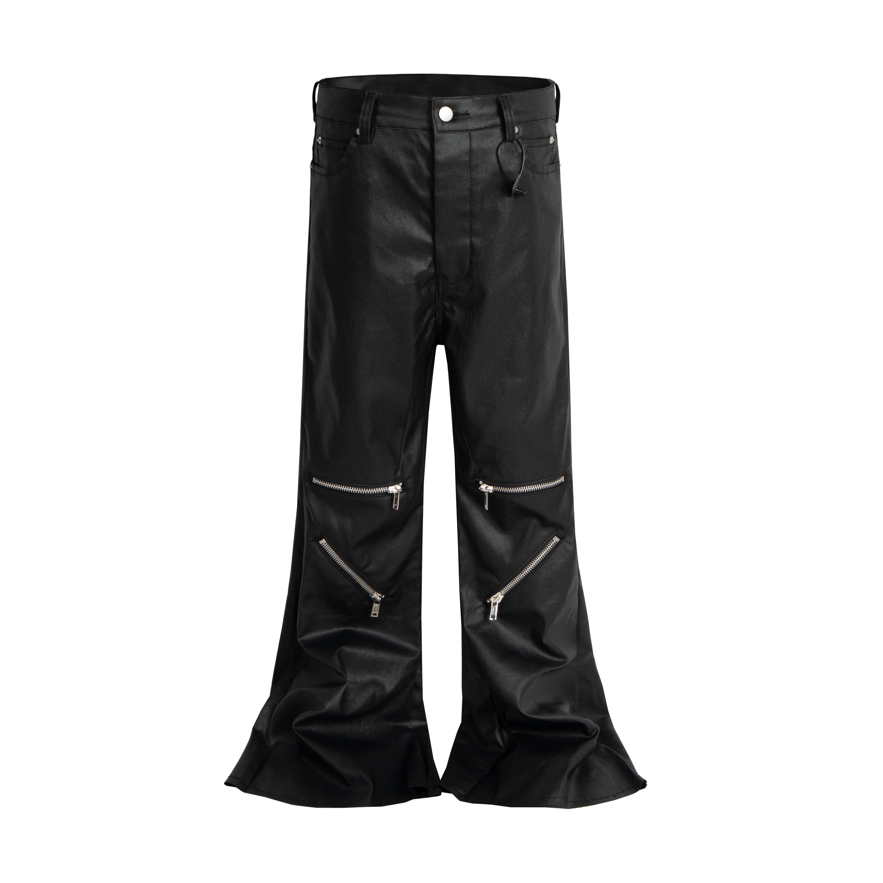 Omirad Blade-Cut Zip Flare Leather-Effect Pants
