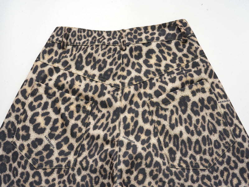 Leopard Print Wide-Leg Performance Mesh Pants | Omirad