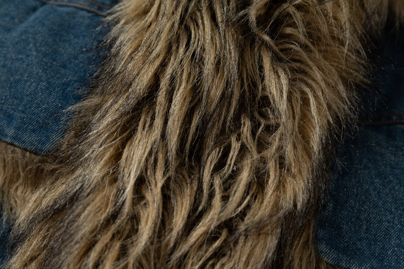 Oversized Faux-Fur Collar Denim Jacket | Vintage Wash