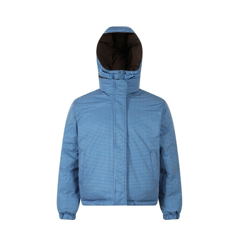 Reversible Hooded Puffer Jacket | Brown & Blue Check