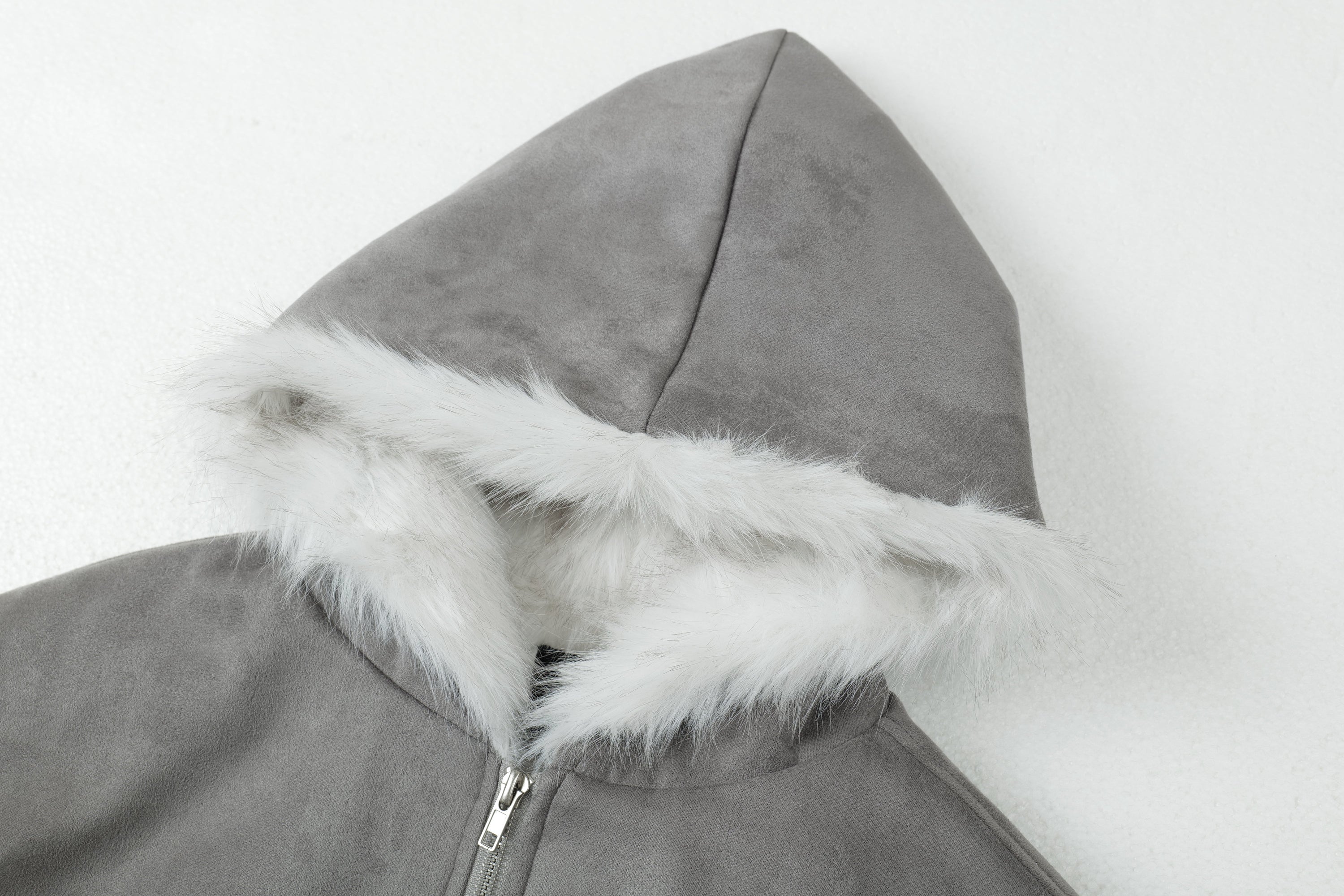 Faux-Fur Lined Suede Hoodie Bomber Jacket | Omirad