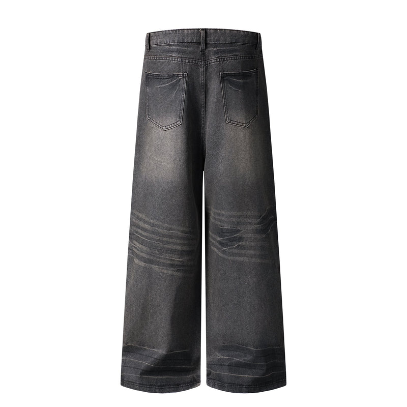 Omirad Full-Whisker Washed Wide-Leg Denim Pants
