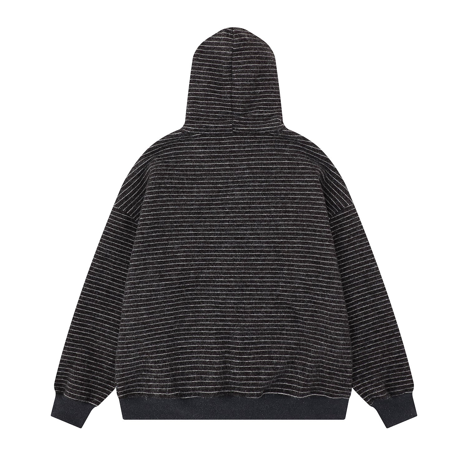 Striped Knit Zip Hoodie with Faux Fur Hood Trim