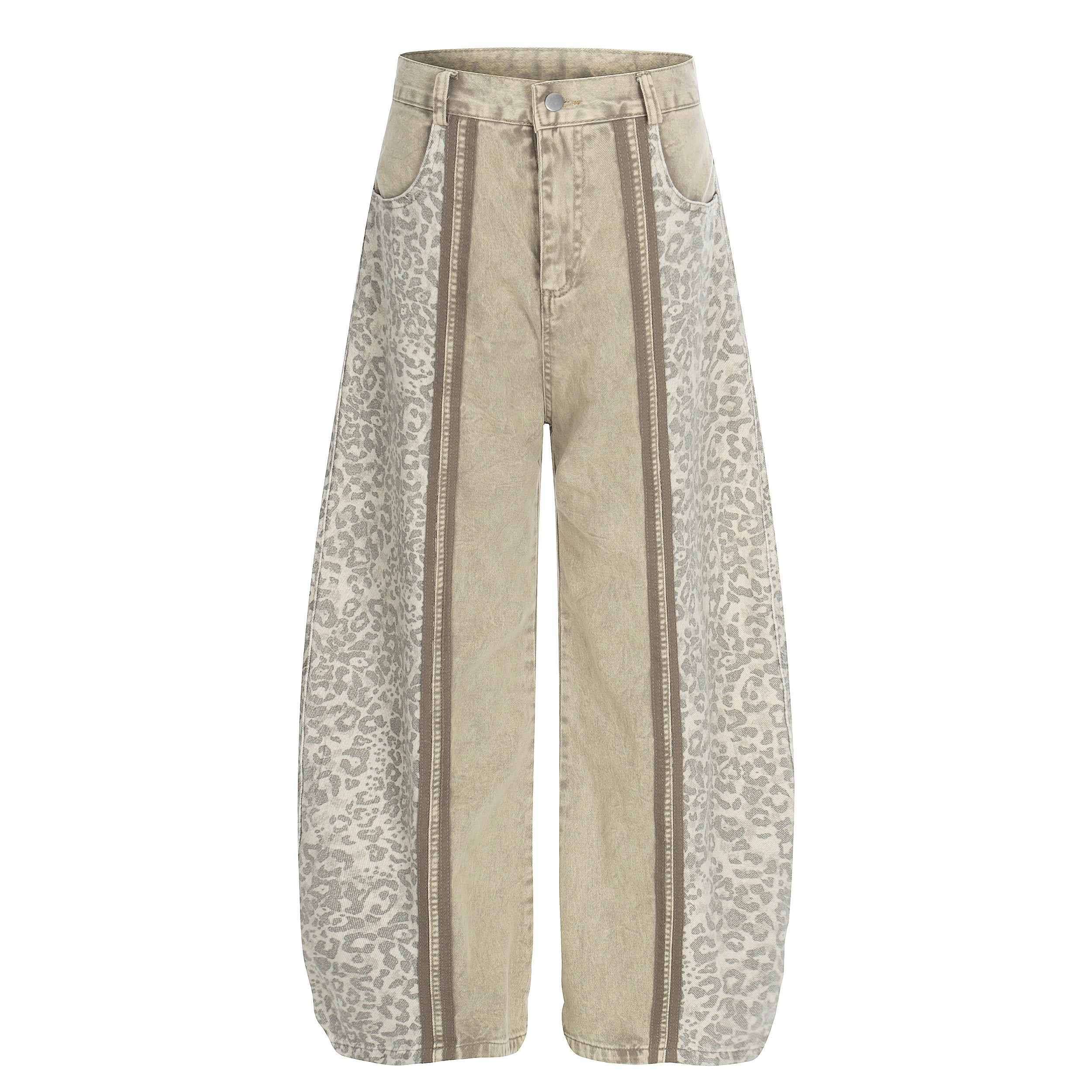 Leopard Panel Wide-Leg Denim Pants | Streetwear Jeans