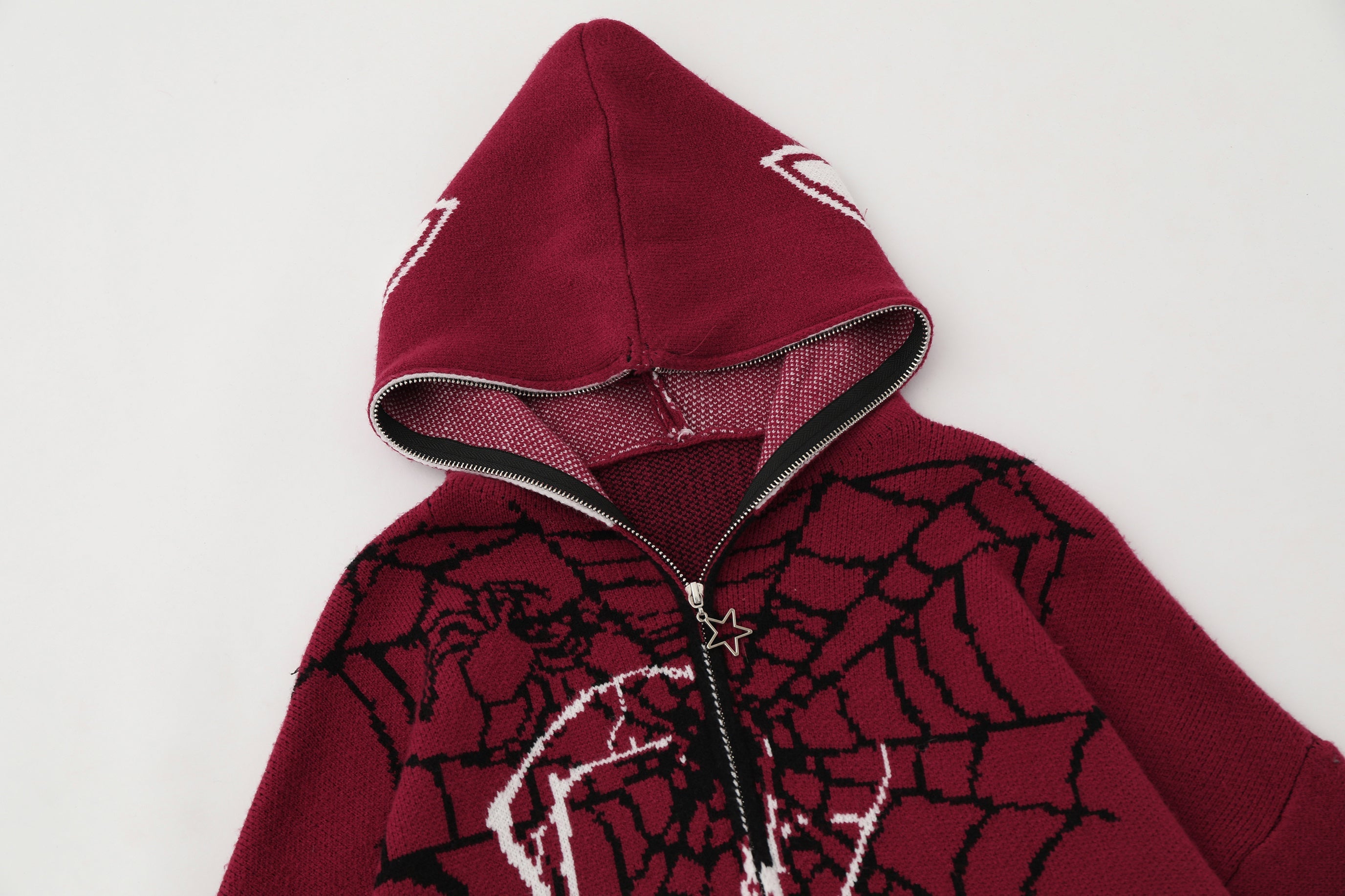 Spider Web Knit Zip Hoodie | Dark Streetwear Oversized