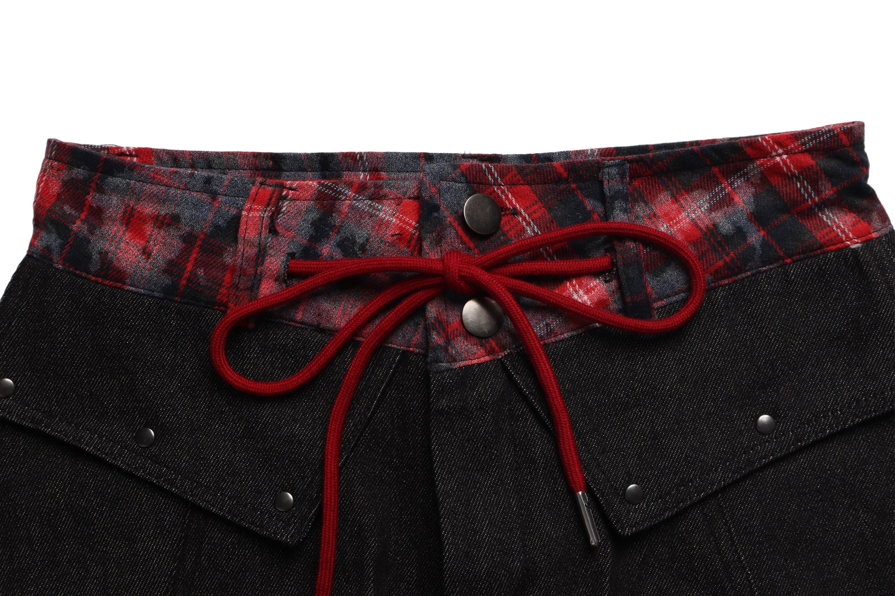 Omirad Flannel-Lined Faux Fur Barrel Leg Denim Pants