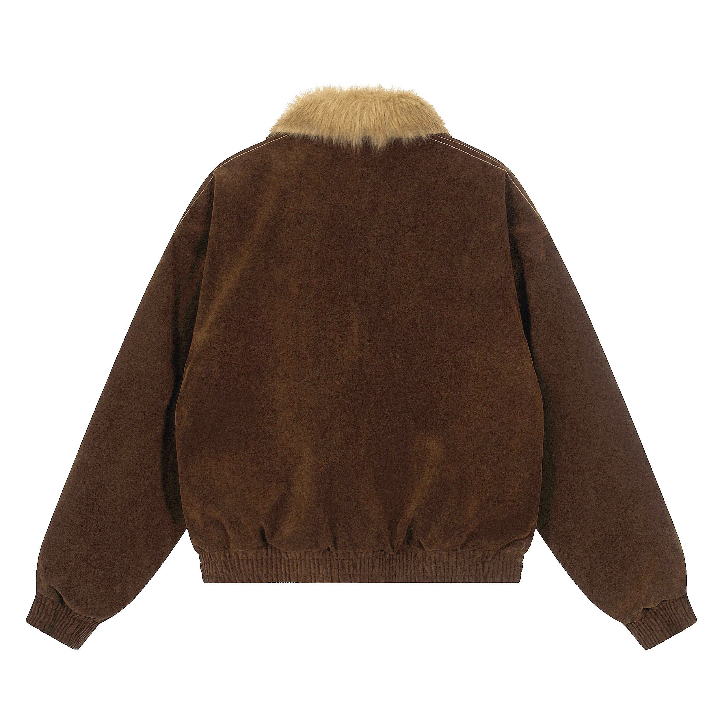 Gothic Cross Embroidered Faux Fur Collar Bomber Jacket