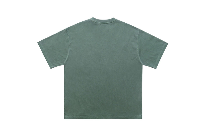 Vintage wash green oversized crewneck T-shirt with a relaxed streetwear fit and plain back view