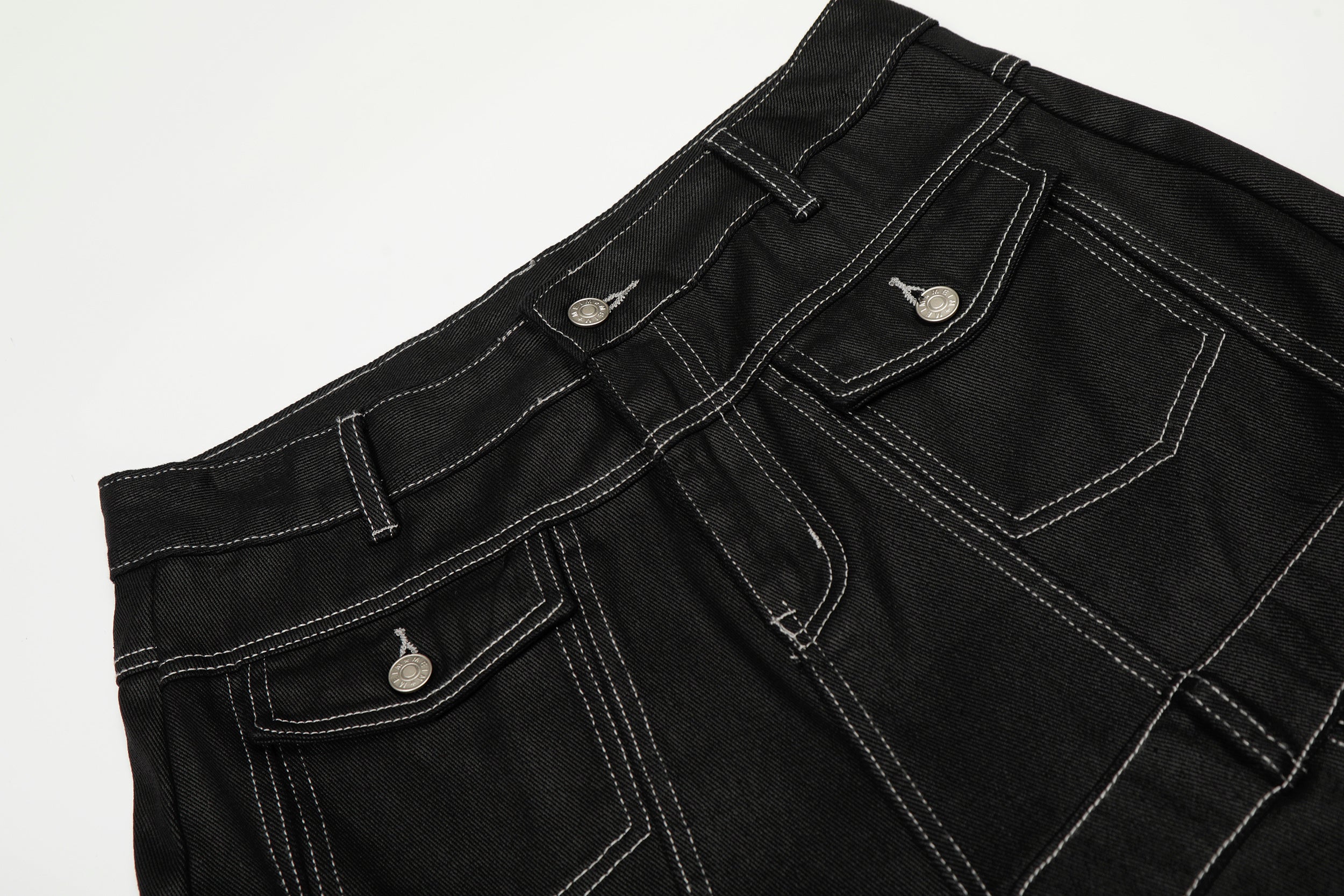 Omirad Graffiti Print Contrast Stitch Wide Leg Denim Pants