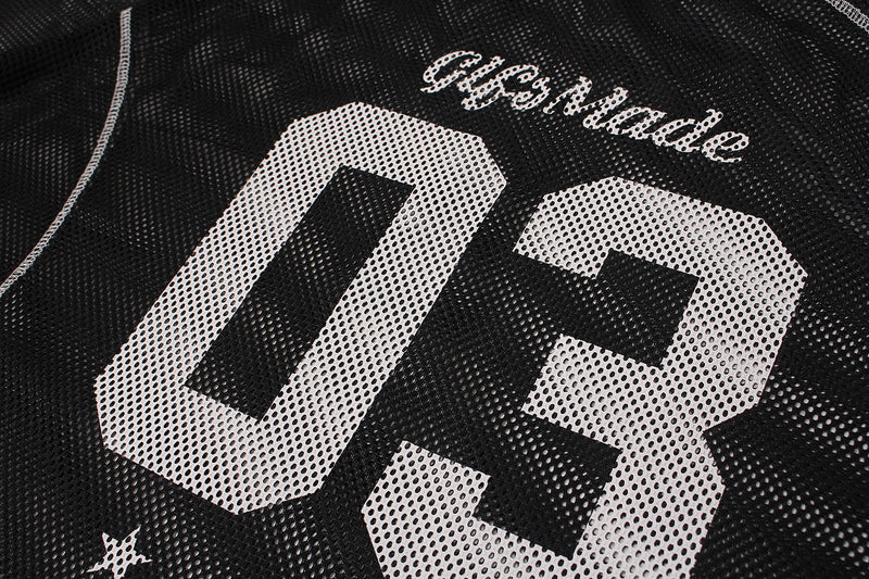 Black mesh jersey tee with large white 03 graphic and GlfsMade logo on the chest