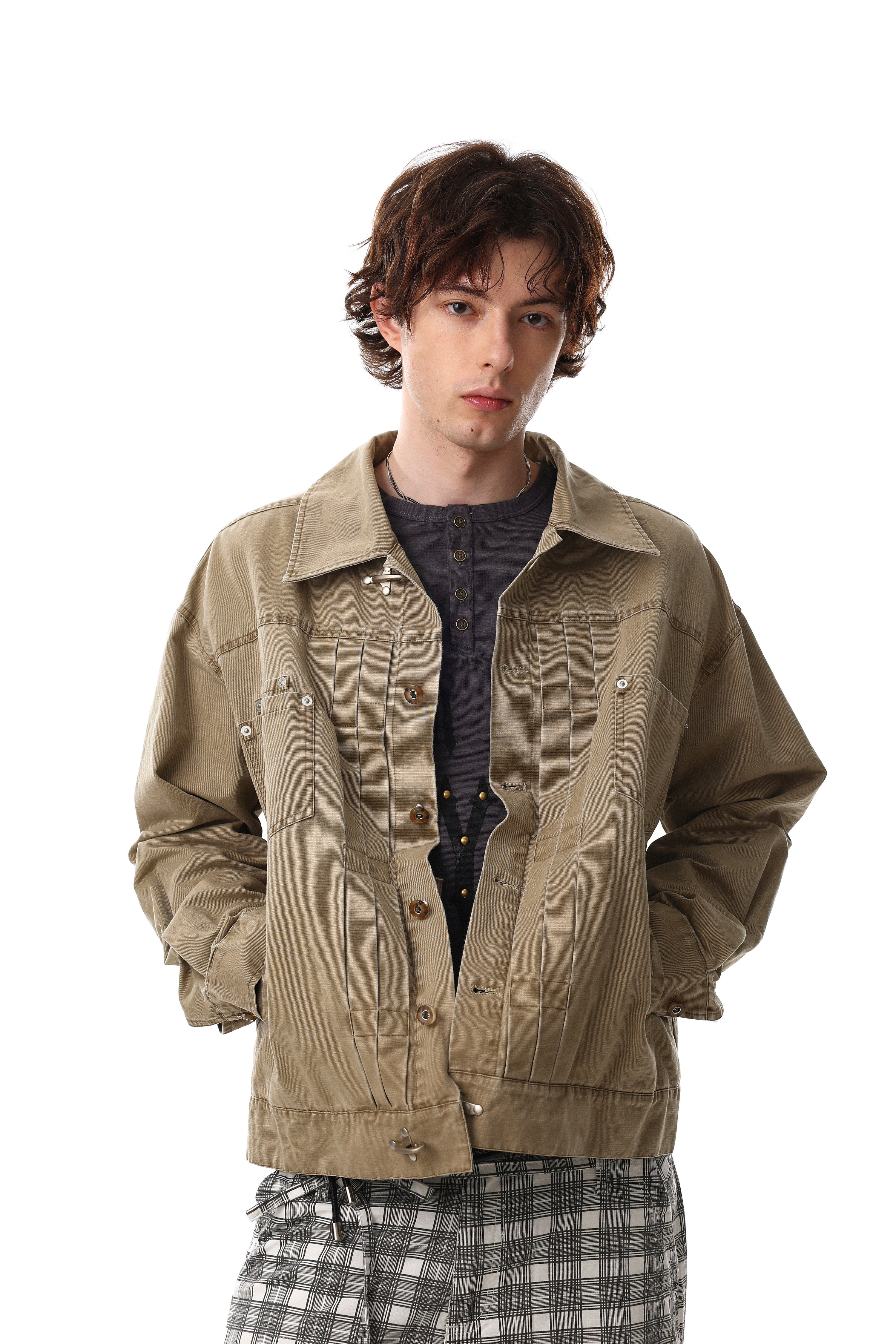 Omirad Washed Denim Jacket | Metal Clasp Streetwear Jacket