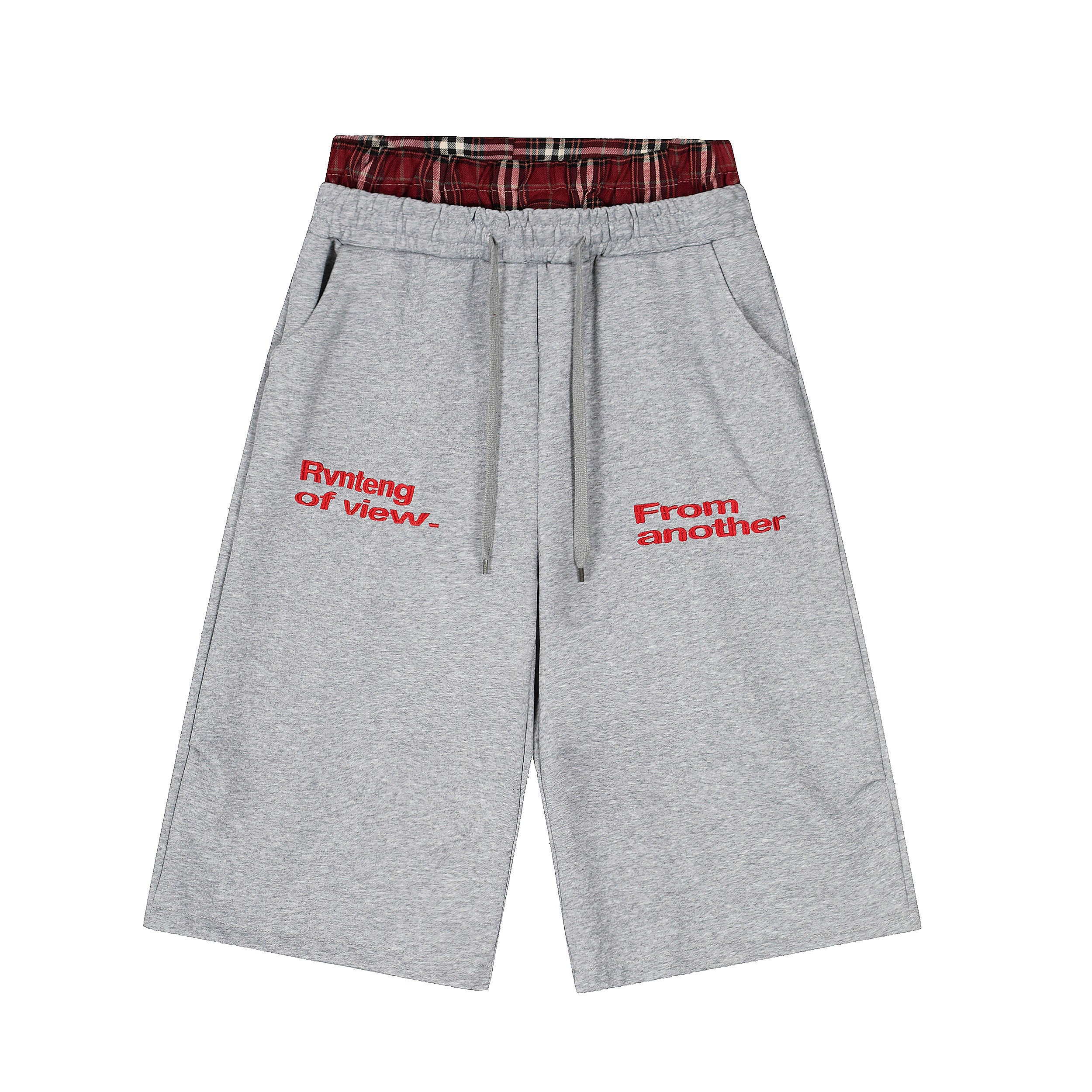 Plaid-Waist Embroidered Logo Shorts | Streetwear Shorts