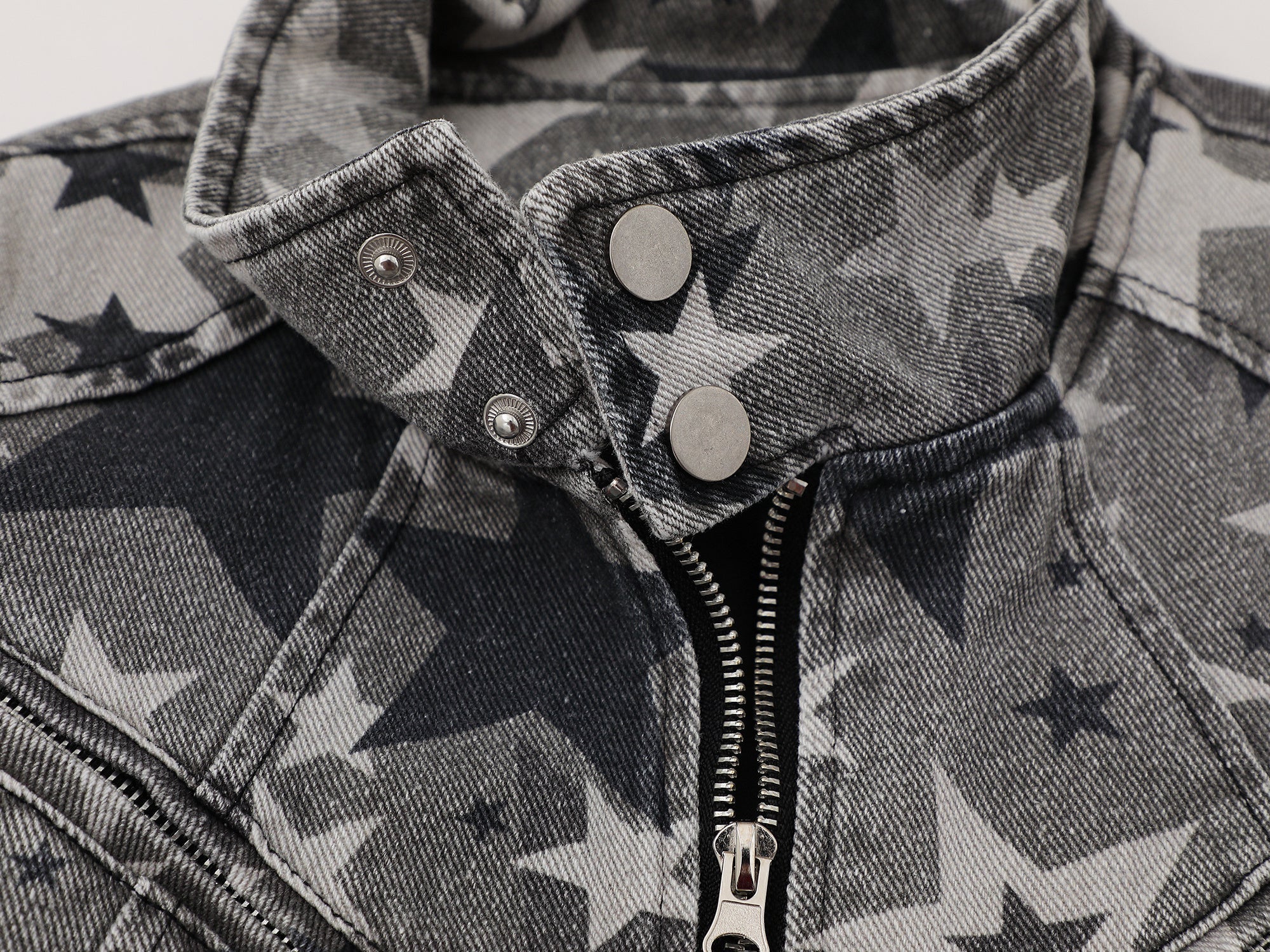 Omirad All-Over Star Print Washed Denim Jacket | Grayscale