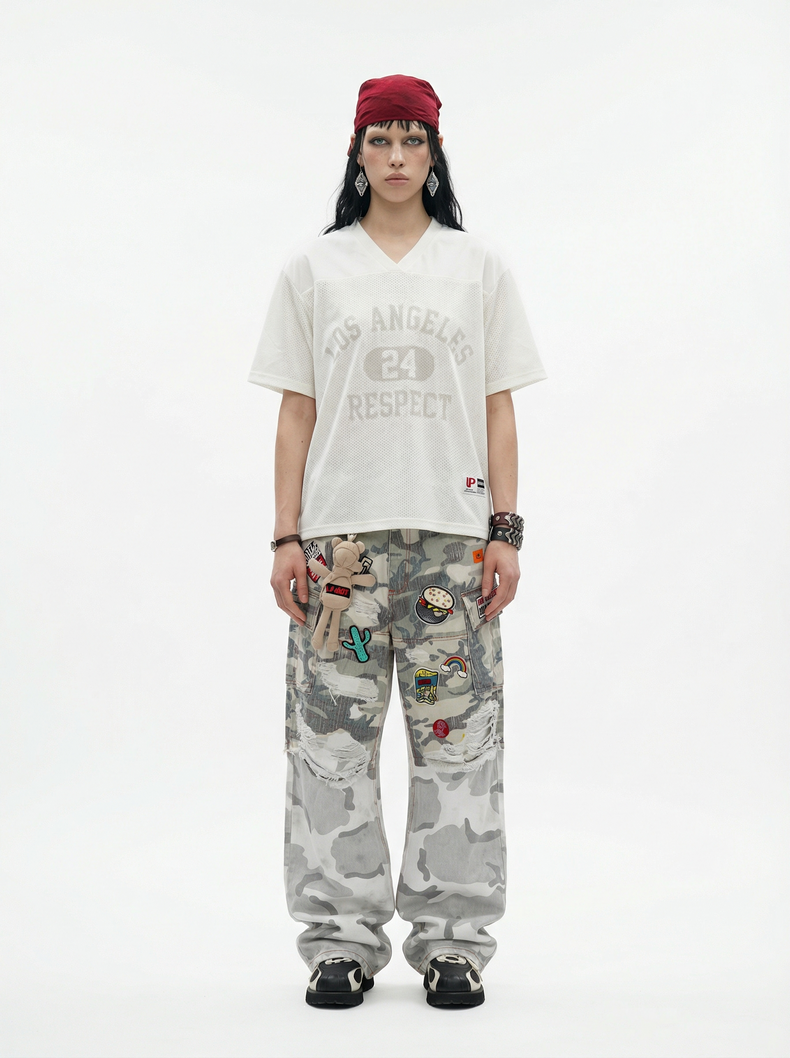 Los Angeles 24 Respect V-Neck Tee | Streetwear Mesh T-Shirt