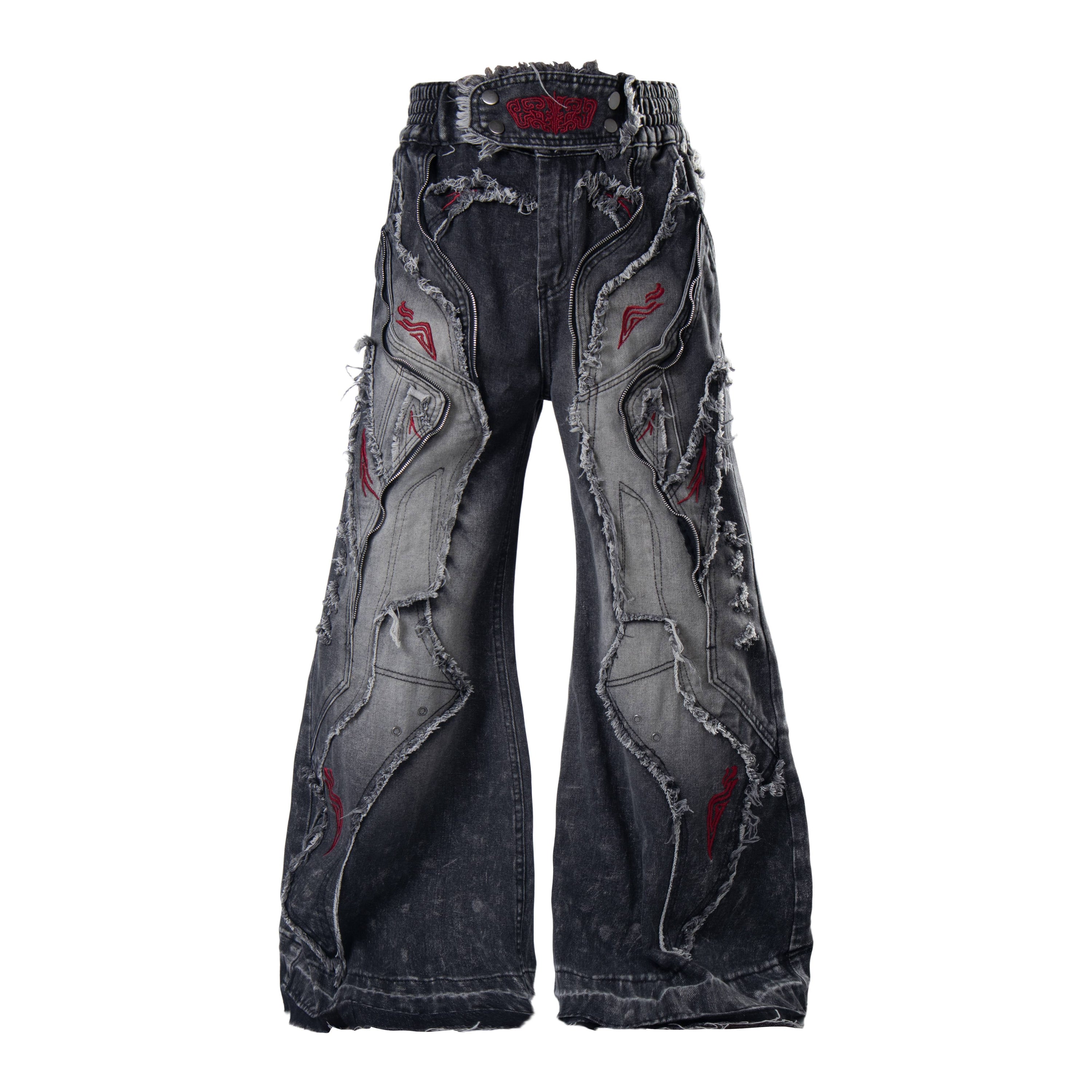 Omirad Distressed Panel Baggy Jeans | Y2K Wide-Leg Denim