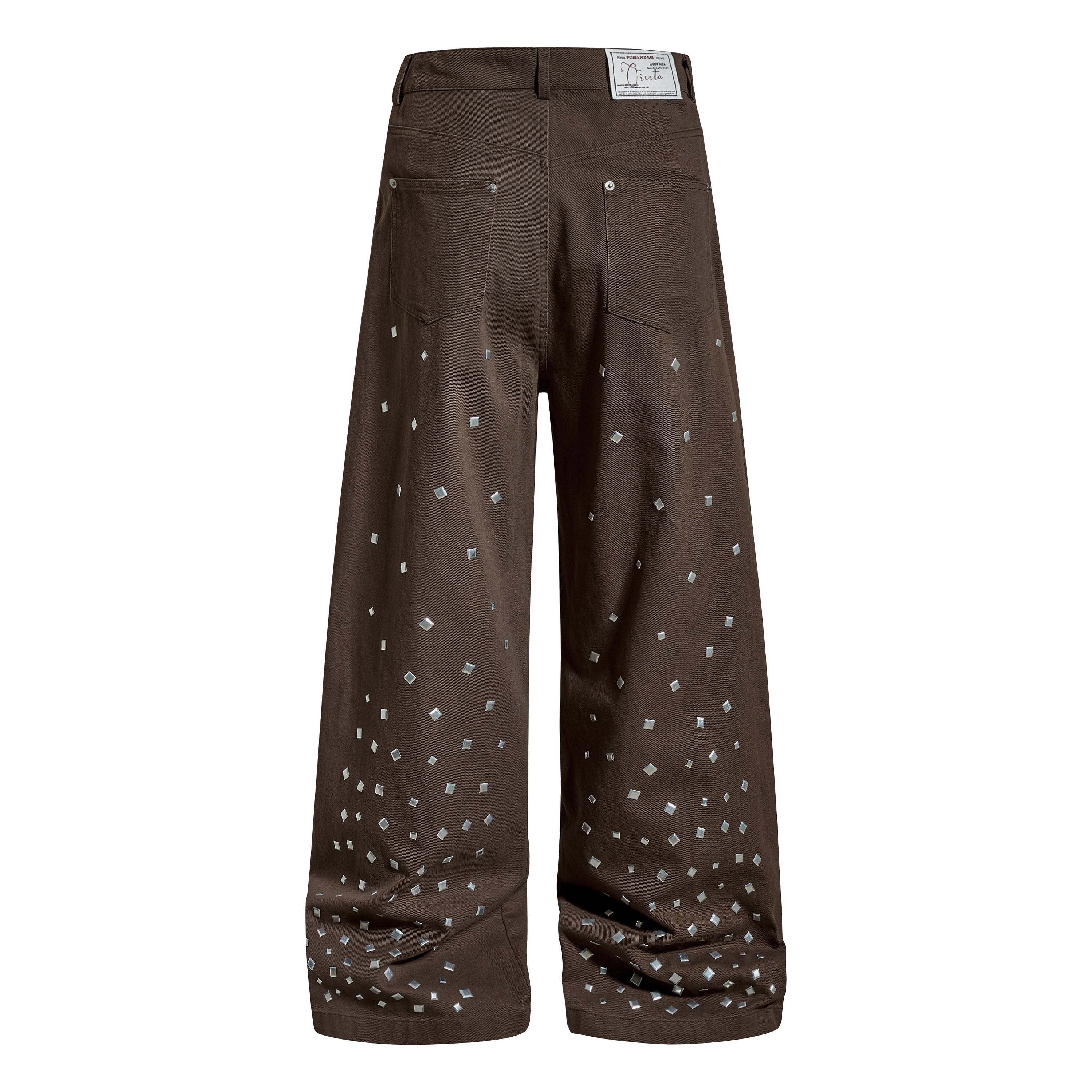 Omirad Silver Stud Wide-Leg Pants | Brown & Black Denim