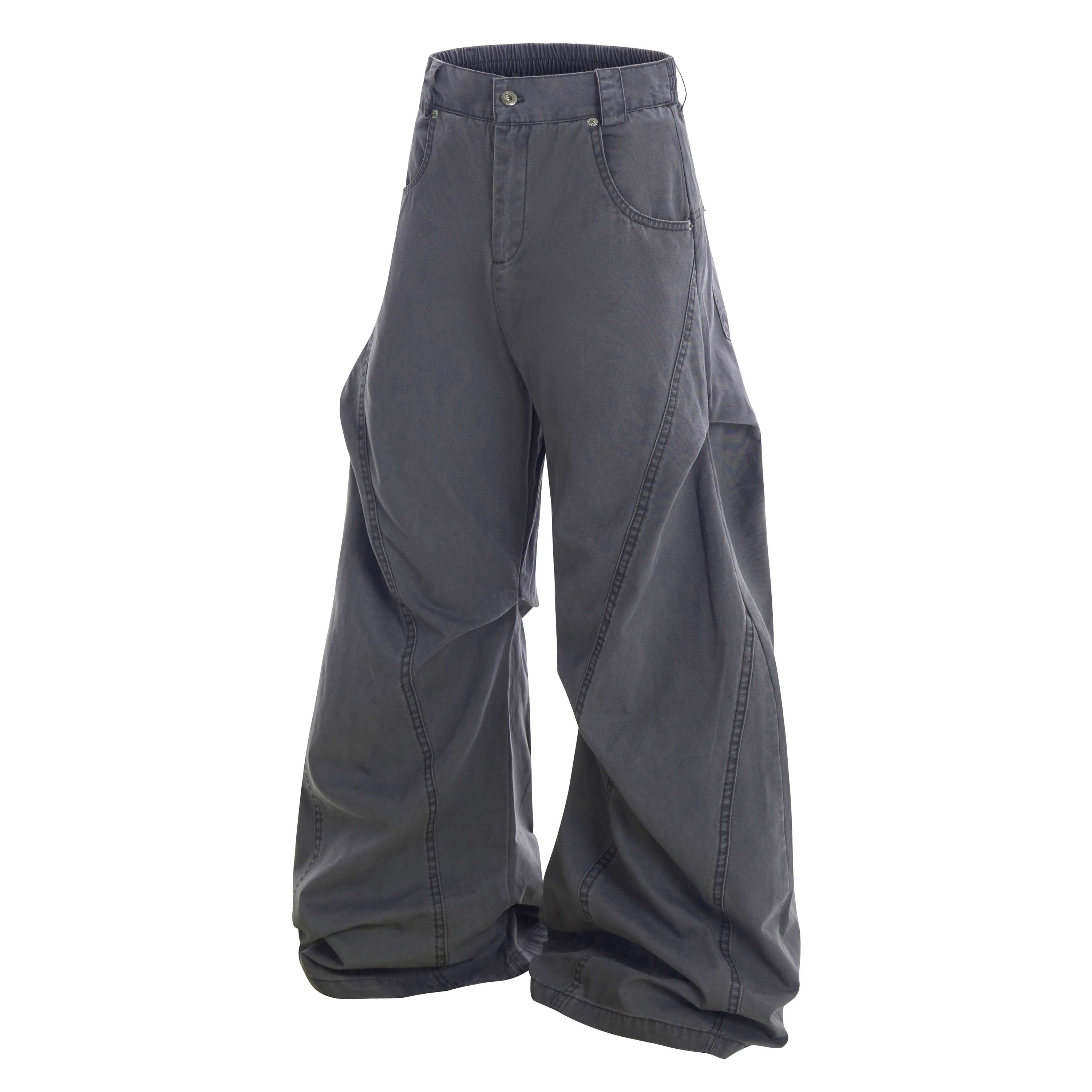 Curved Seam Washed Wide-Leg Pants | Oversized Street Style